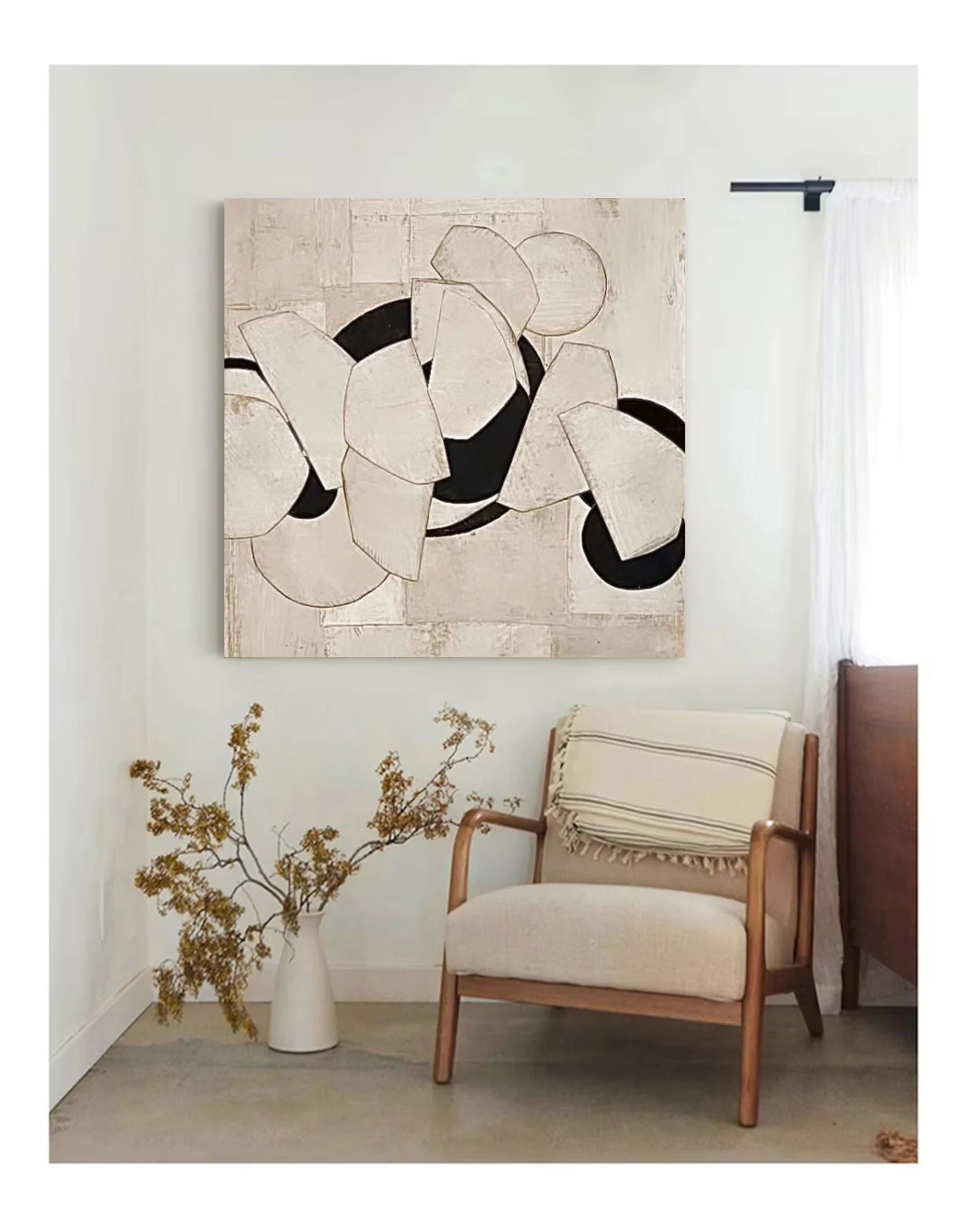 Abstract Beige Black Art | Timeless Sophistication