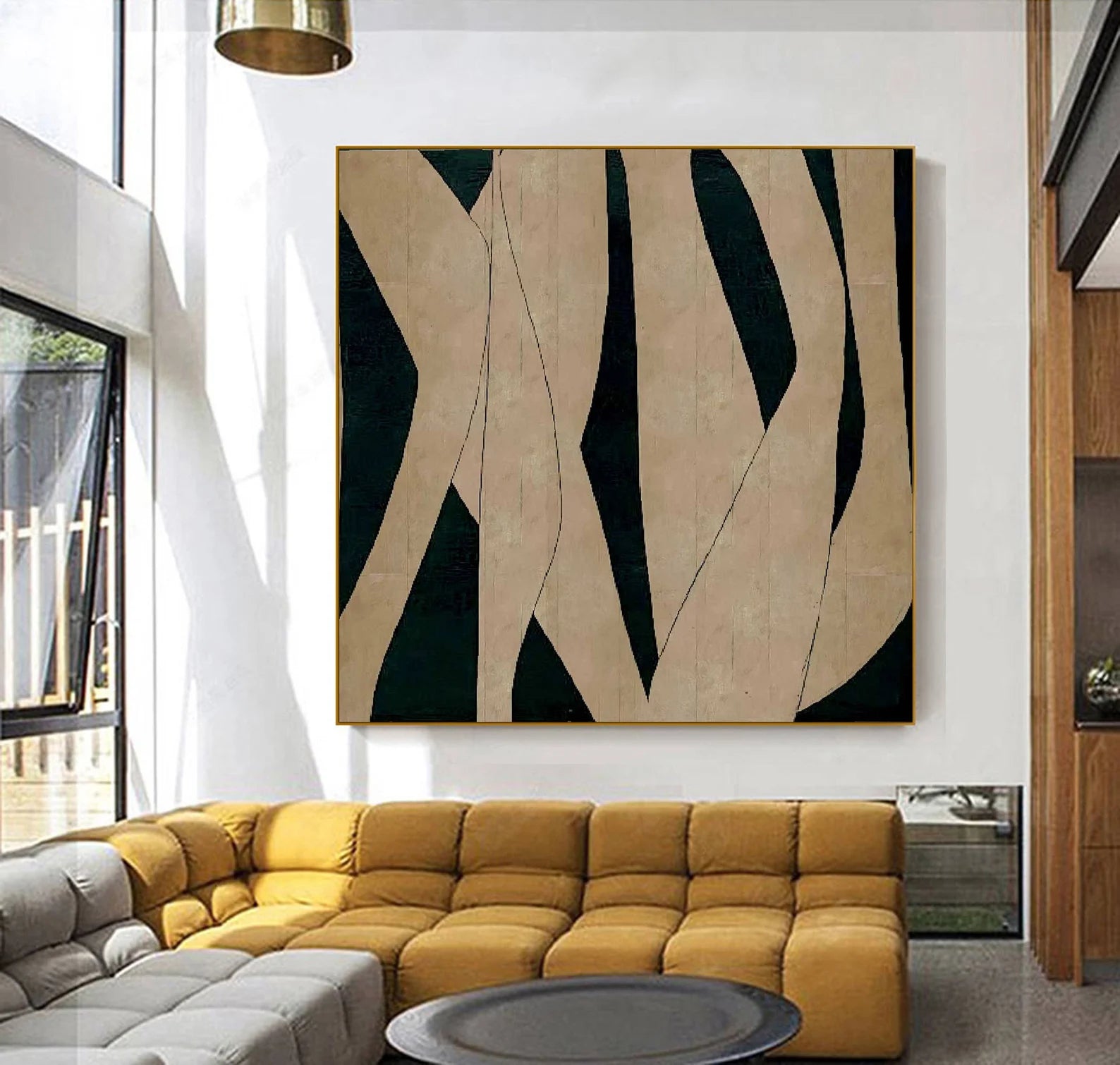 Abstract Beige Black Art | Sleek Sophistication