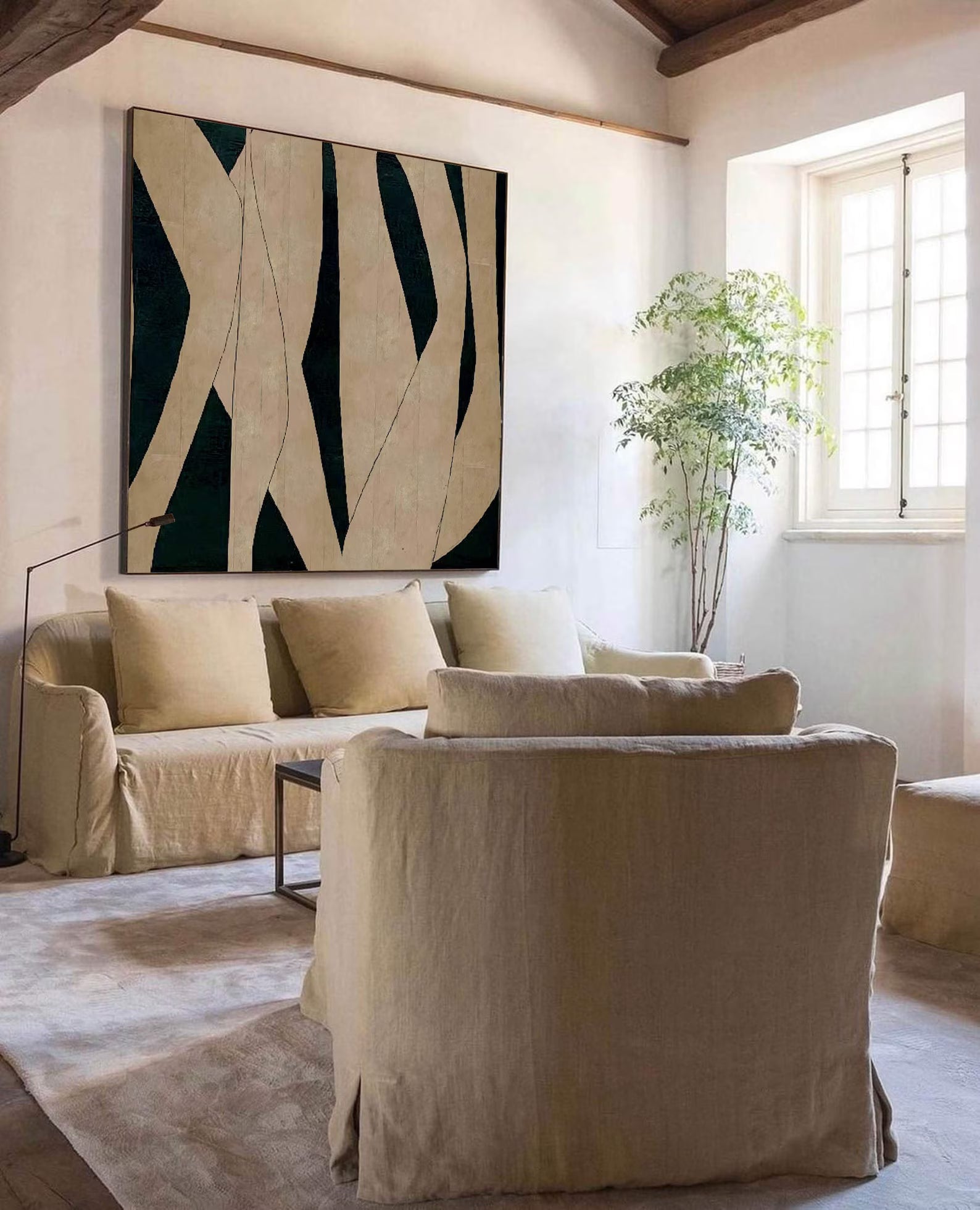 Abstract Beige Black Art | Sleek Sophistication