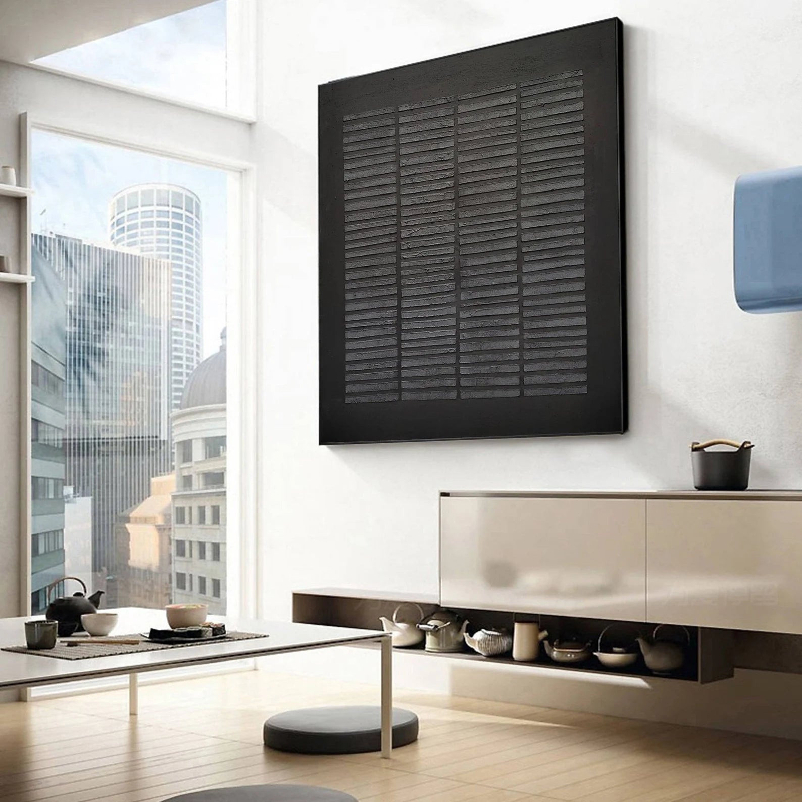 Textured Black Grid Art | Edgy Sophistication