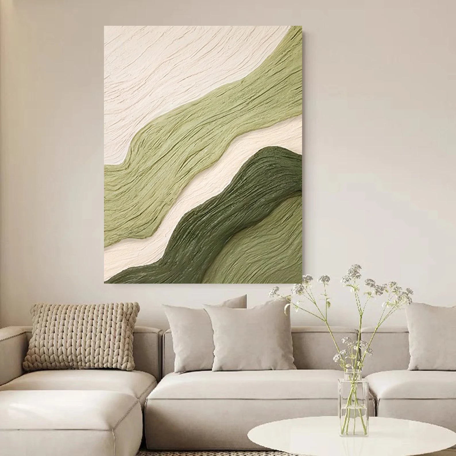 Textured Wave Verdure | Green White
