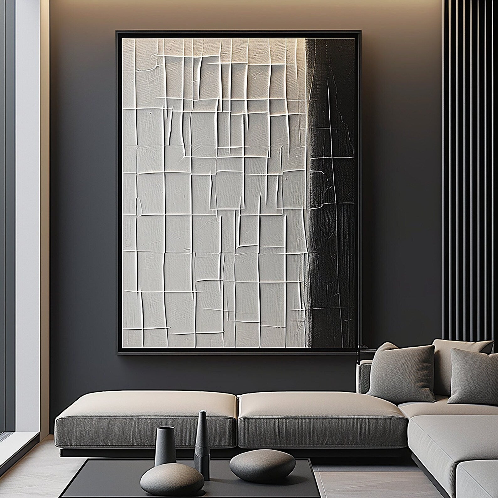 Textured Geometric Contrast | Grey Black