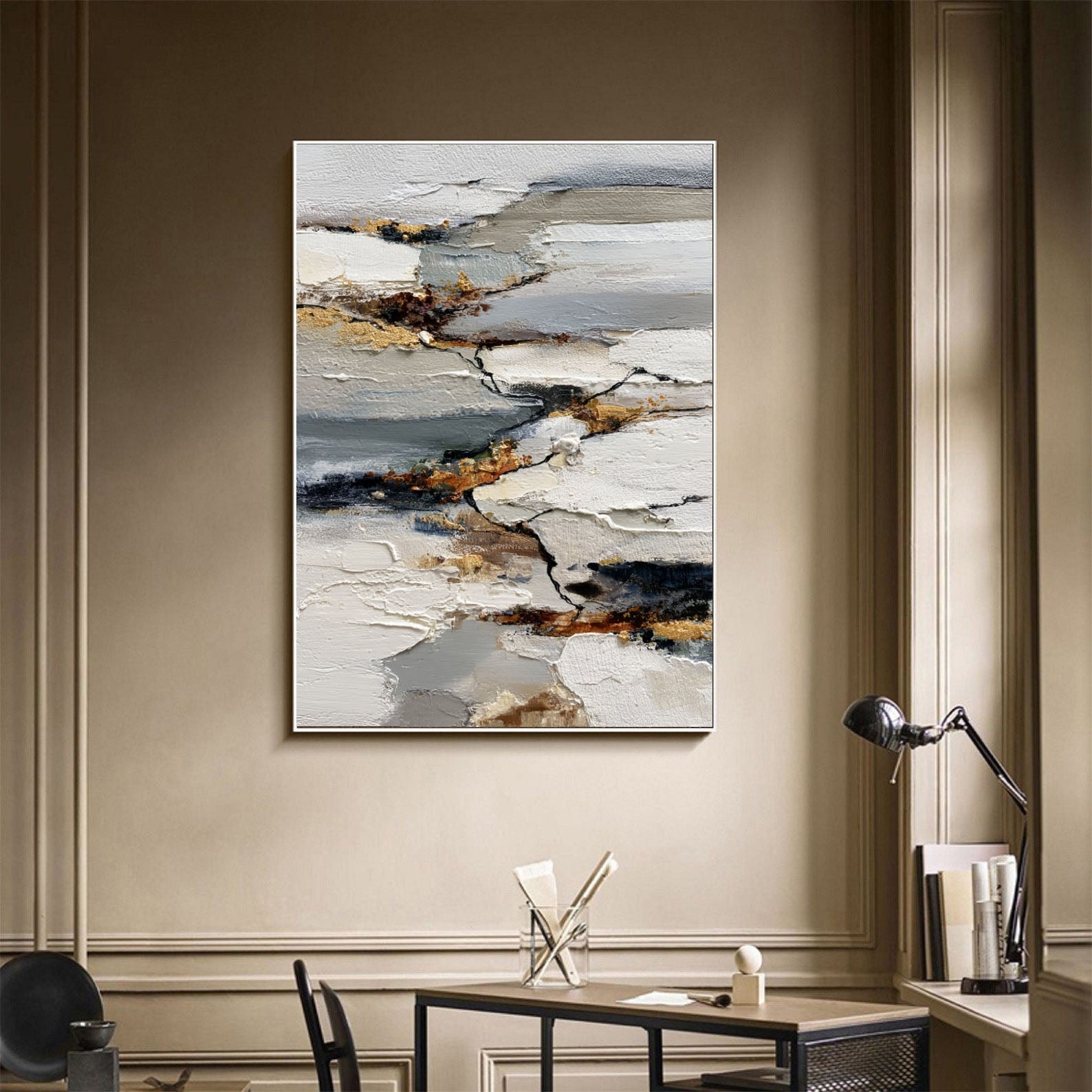 Textured Gold Accent Art | Elegant Depth