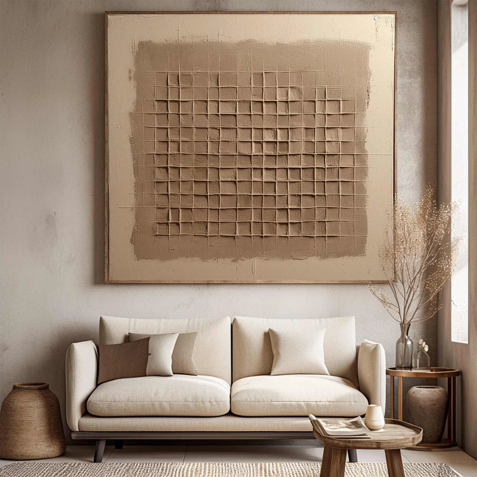 Textured Square Grid Art | Earthy Sophistication