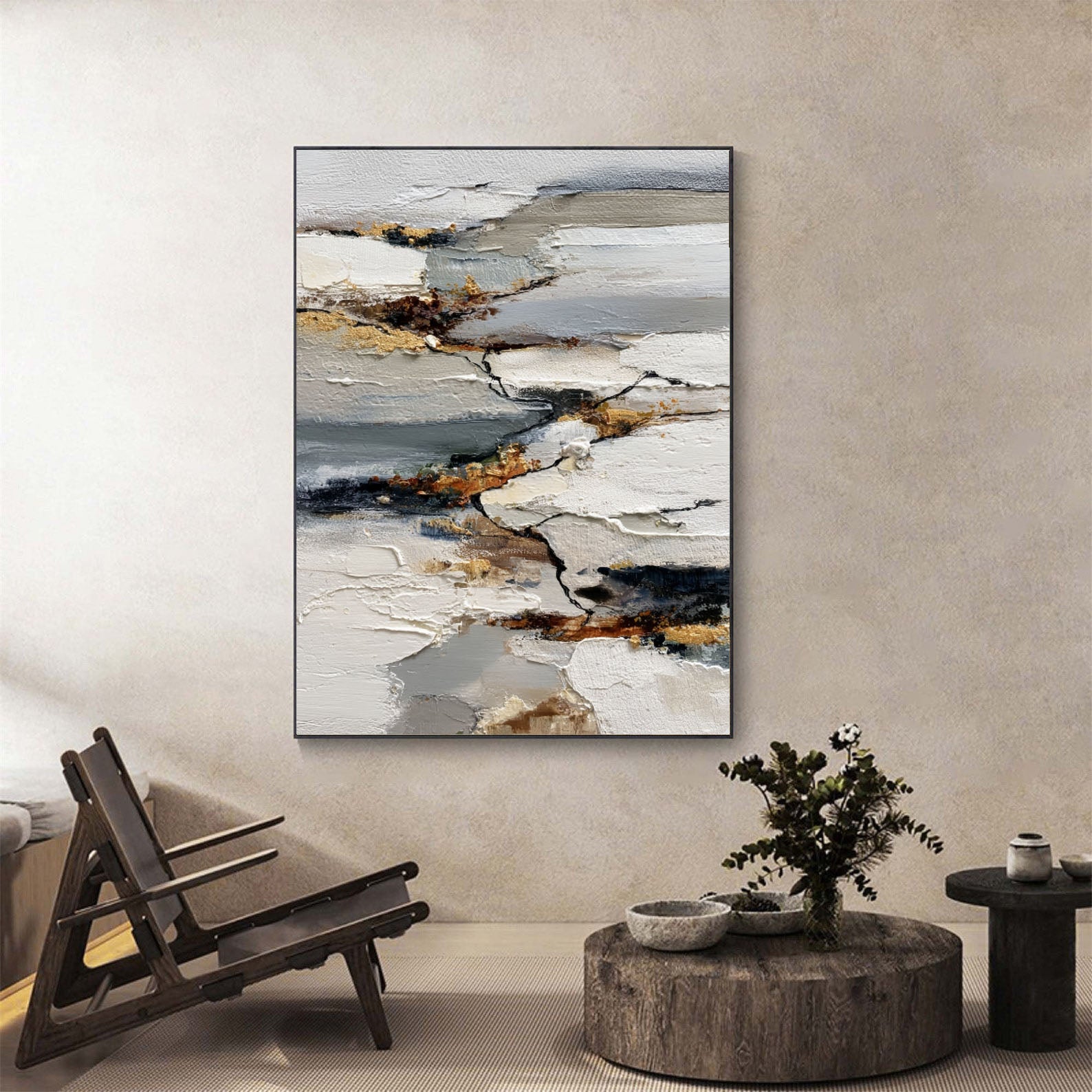 Textured Gold Accent Art | Elegant Depth