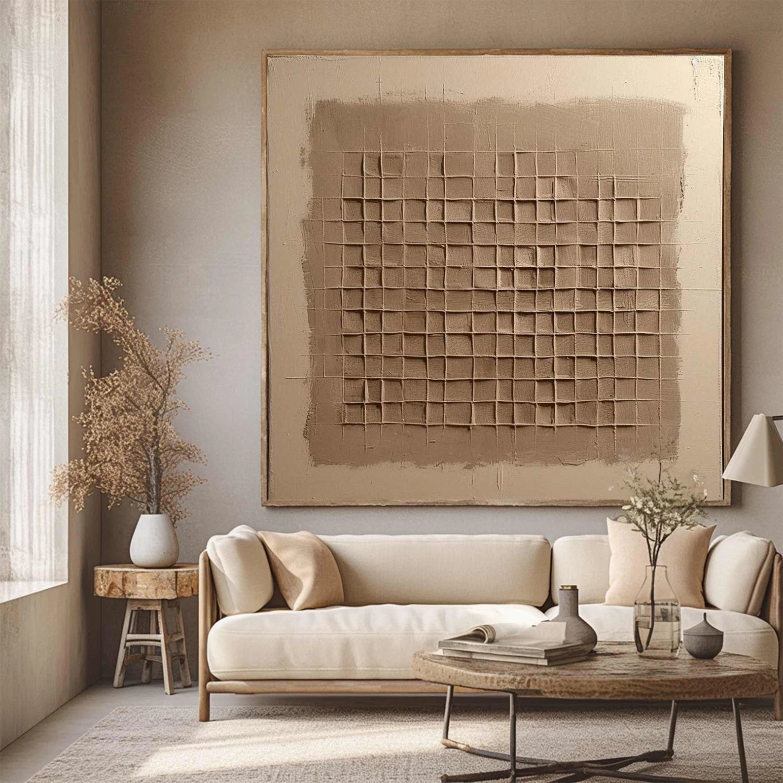 Textured Square Grid Art | Earthy Sophistication