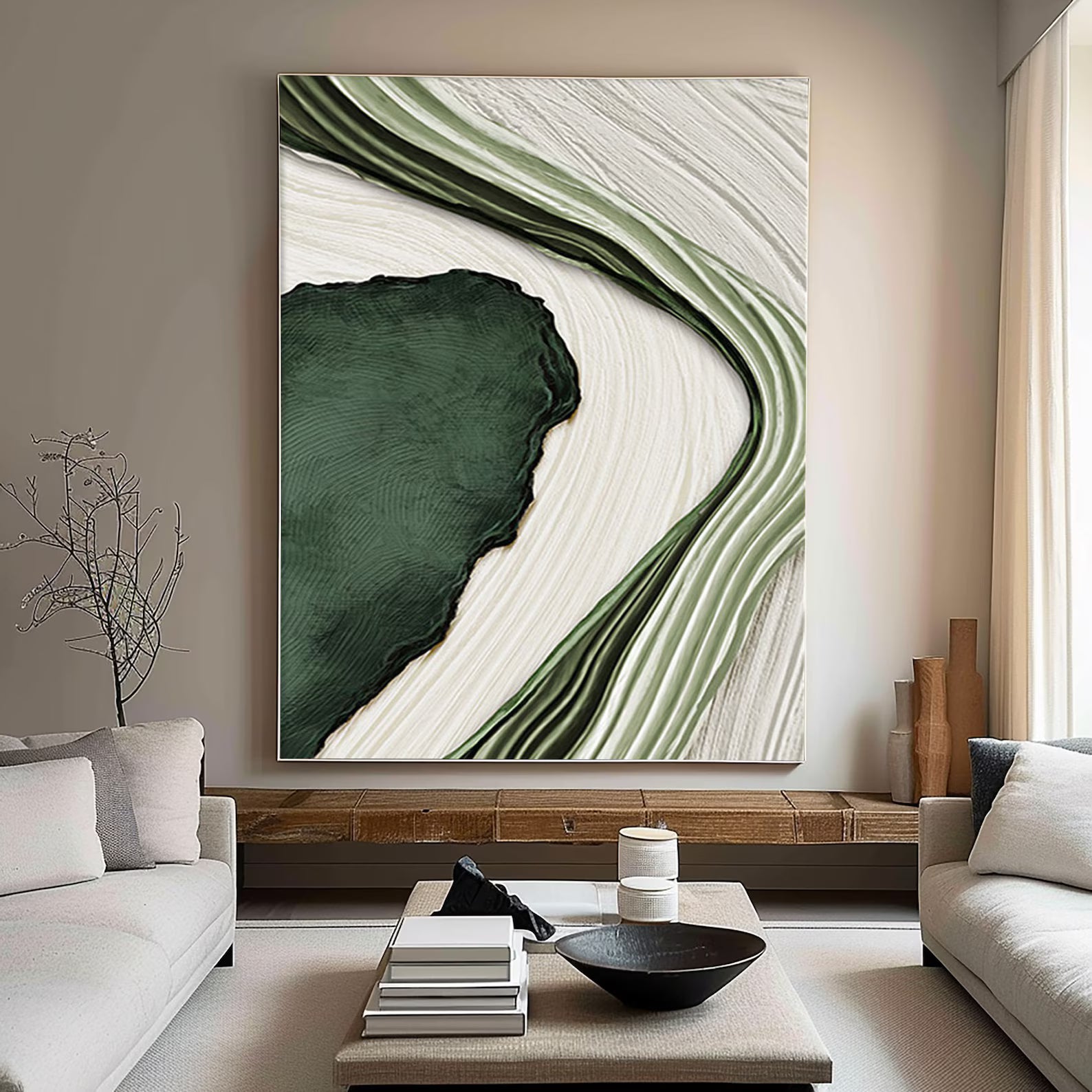 Textured Abstract Flow | Green White