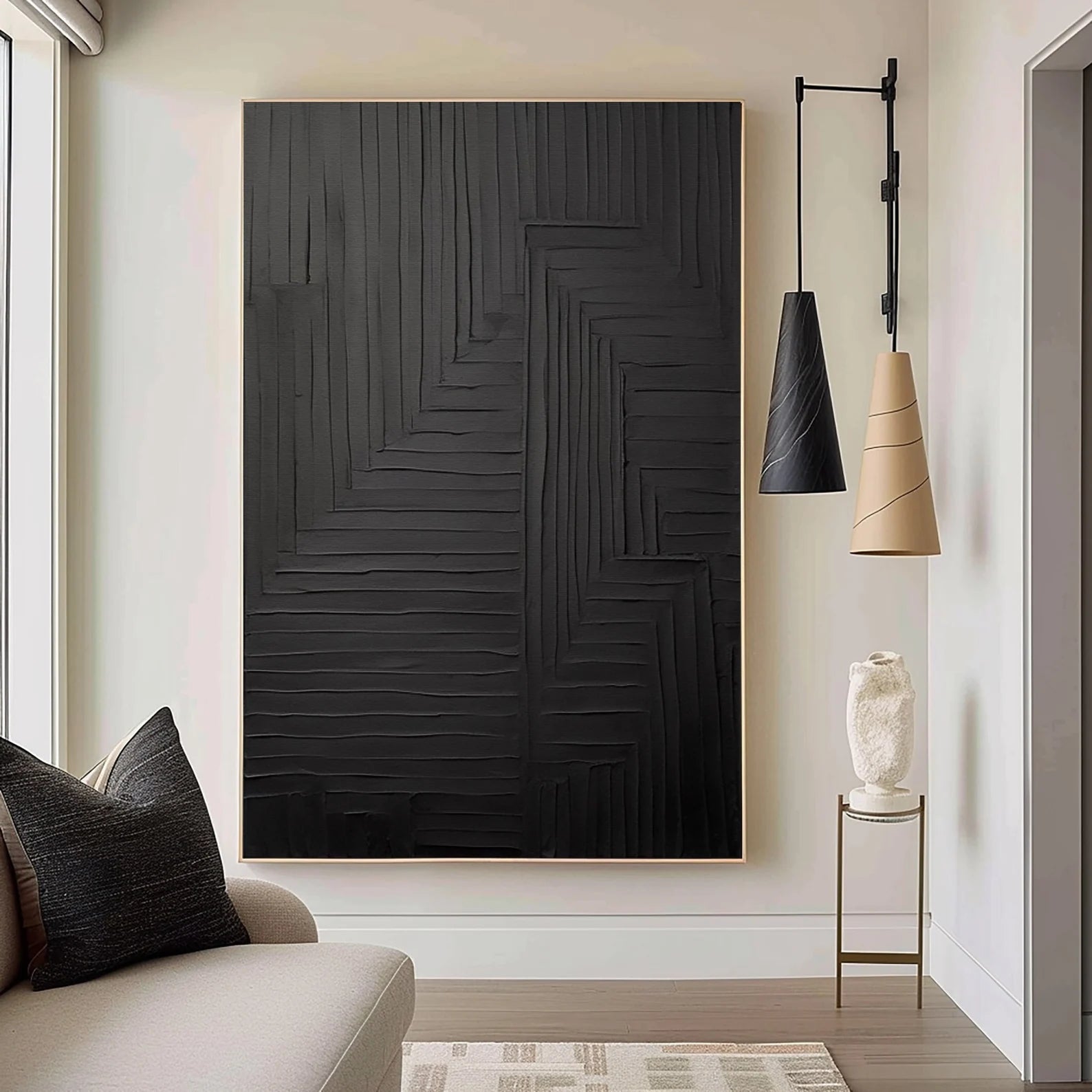 Textured Geometric Opulence | Black Lines