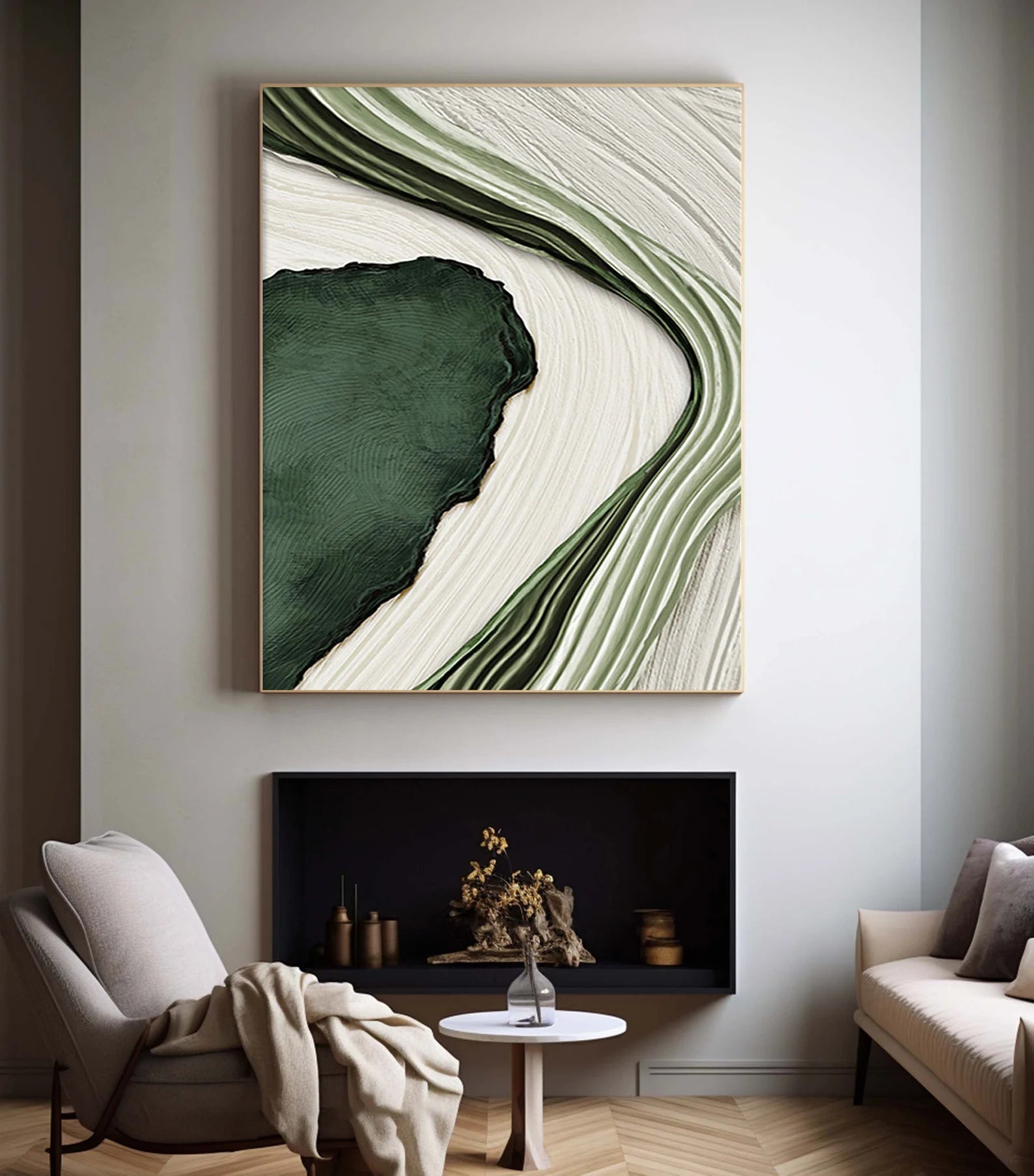 Textured Abstract Flow | Green White