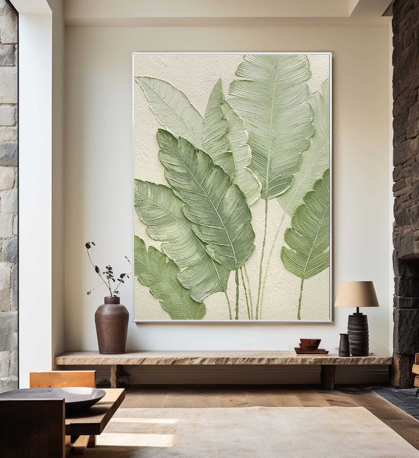 Textured Leaf Elegance | Sage Beige