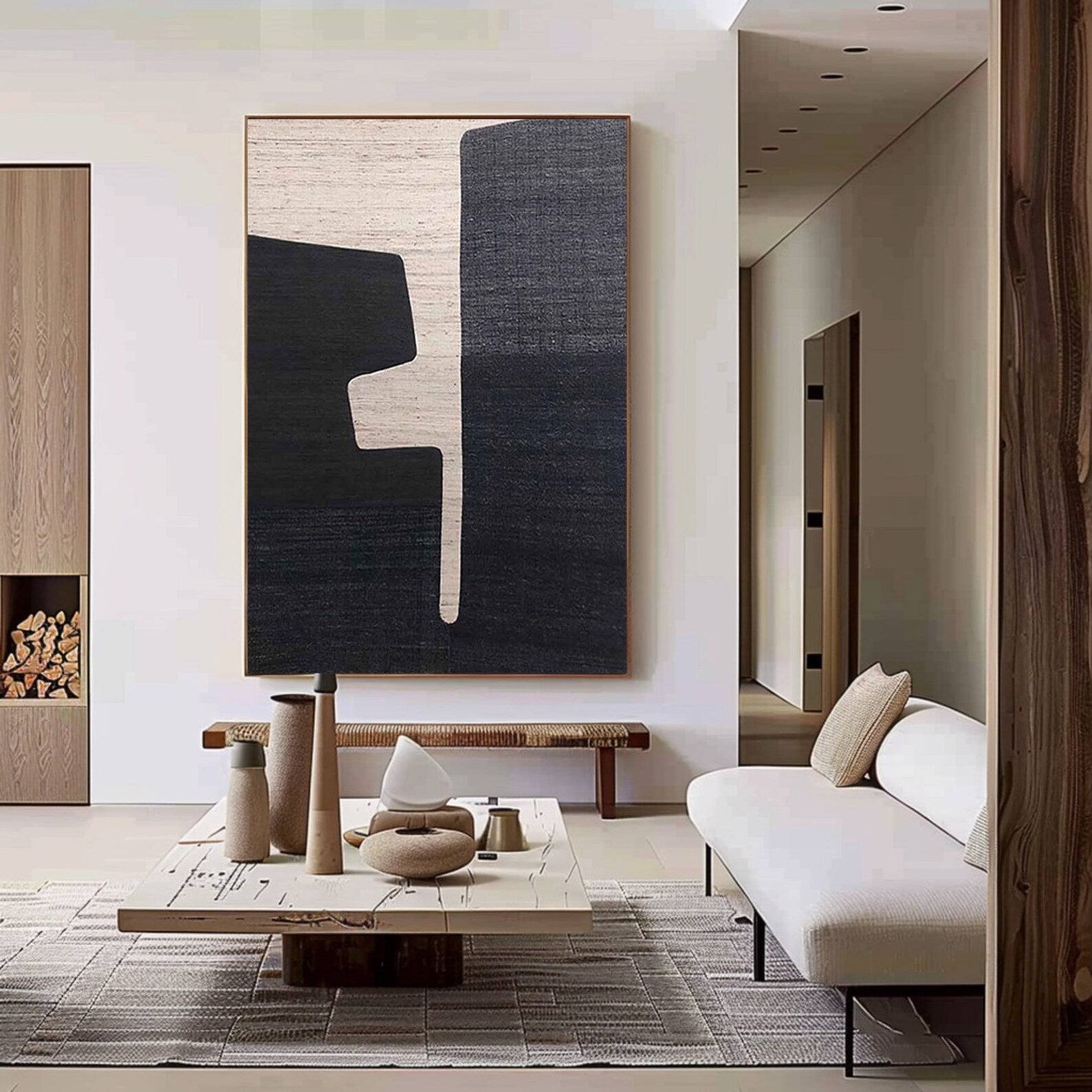 Textured Geometric Balance | Black Beige