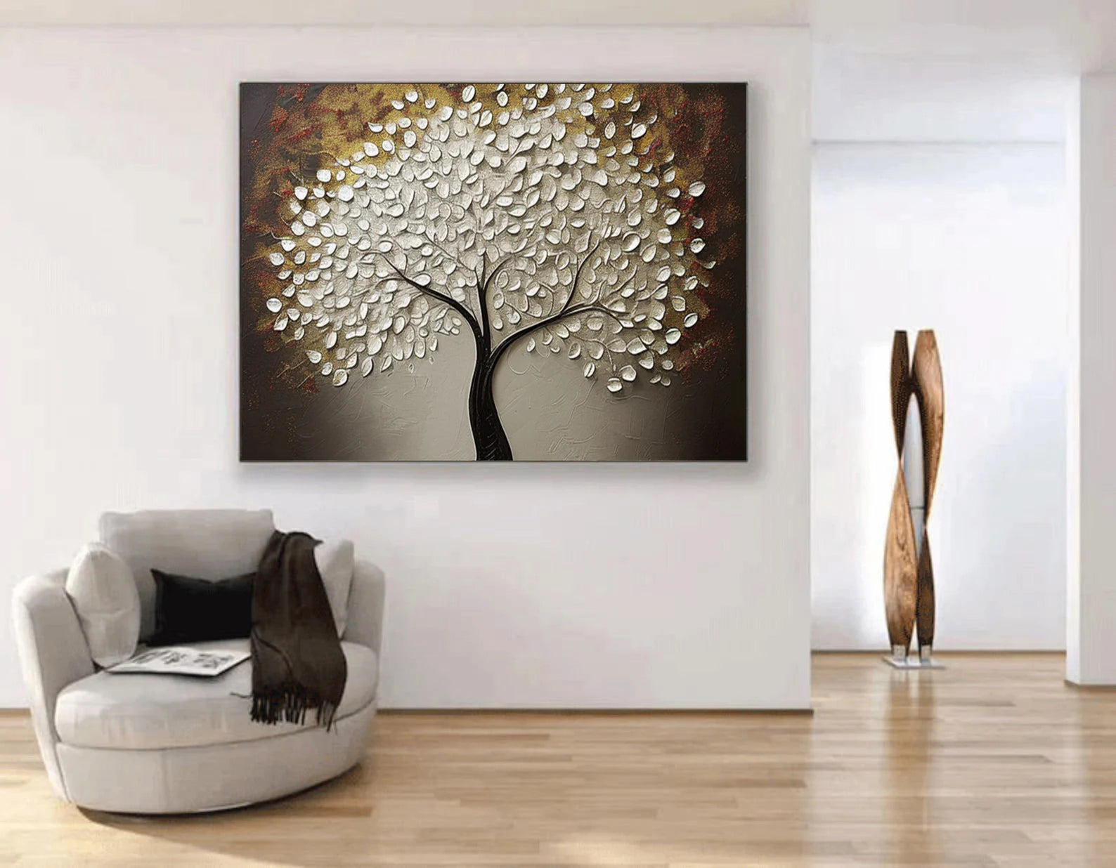 Textured Tree Opulence | White Brown