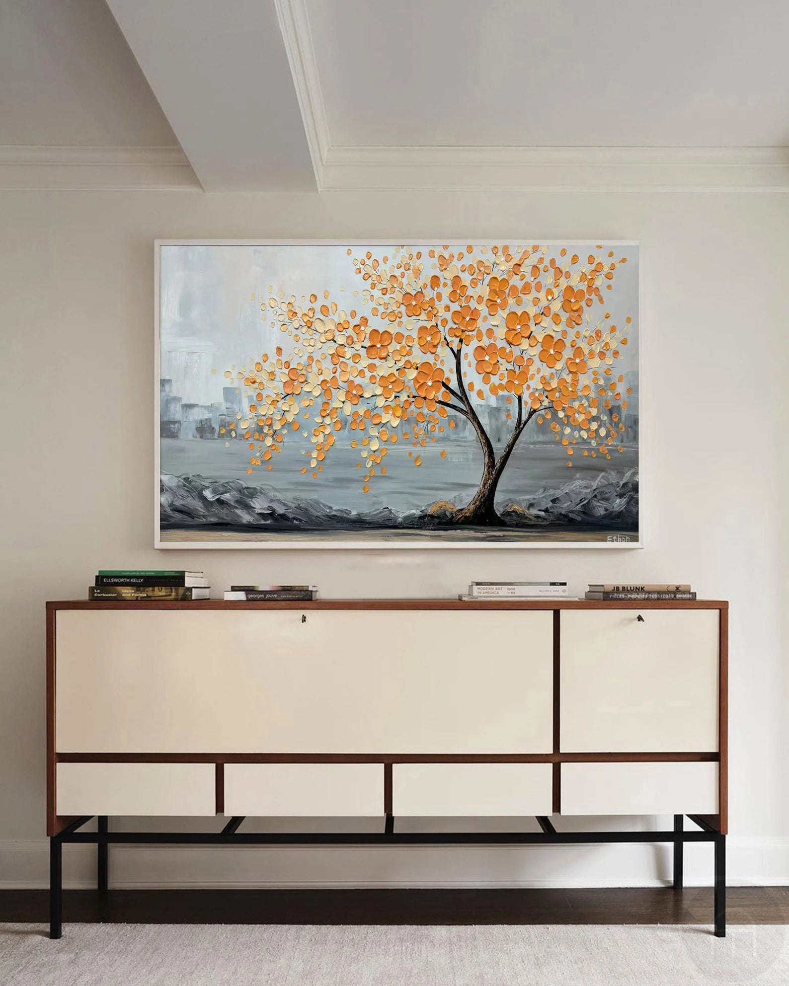 Textured Tree Opulence | Orange Gray