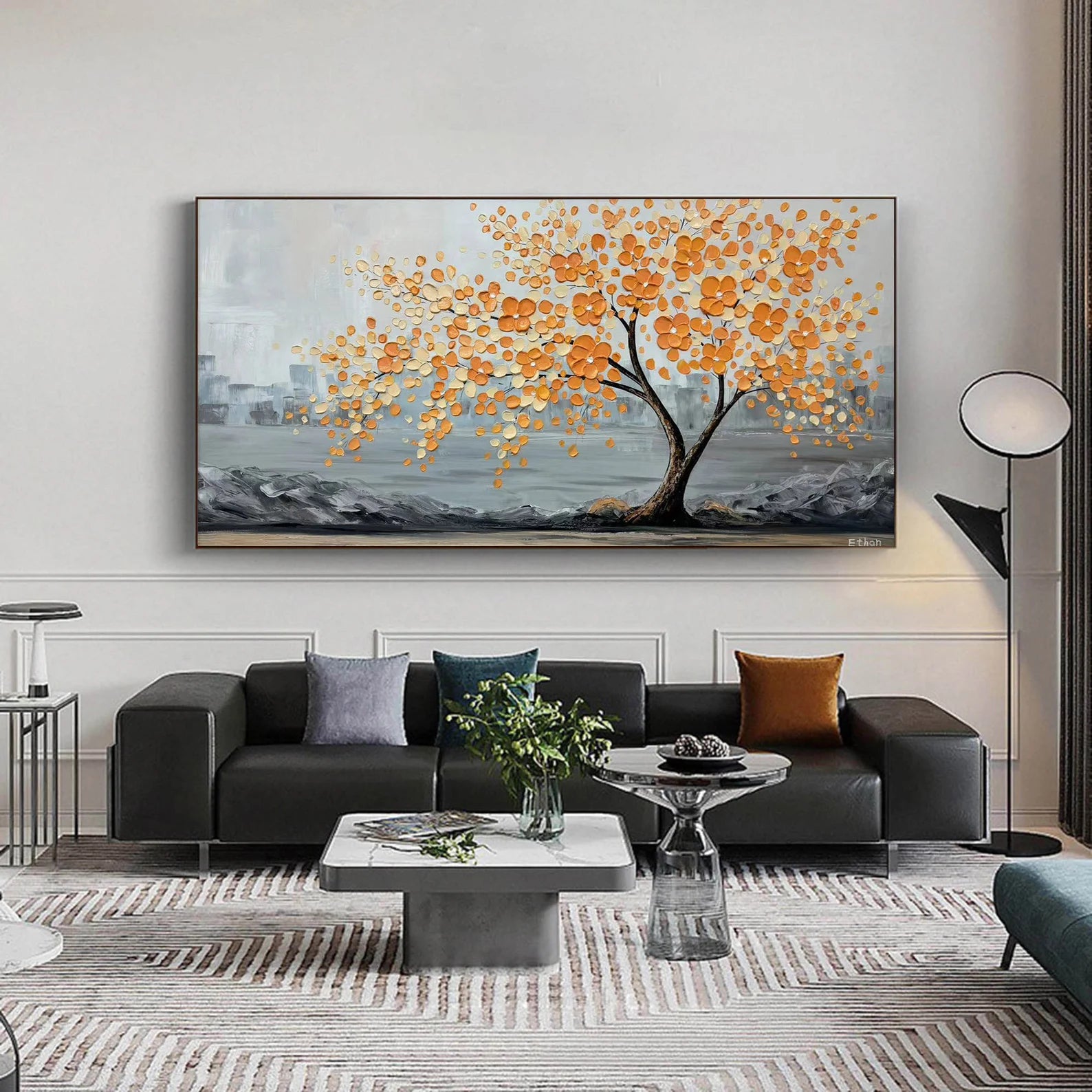 Textured Tree Opulence | Orange Gray