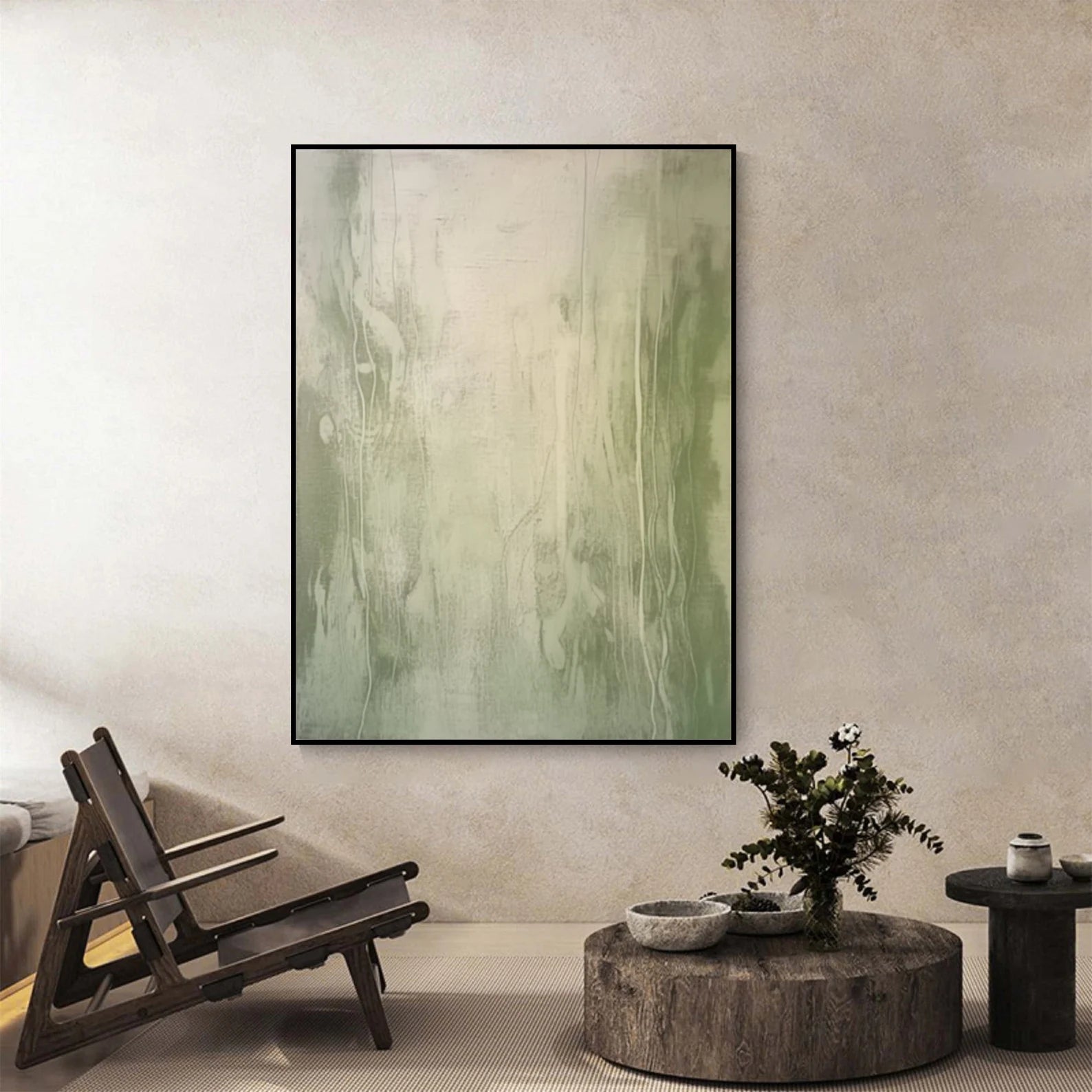 Textured Botanical Calm | Green Beige