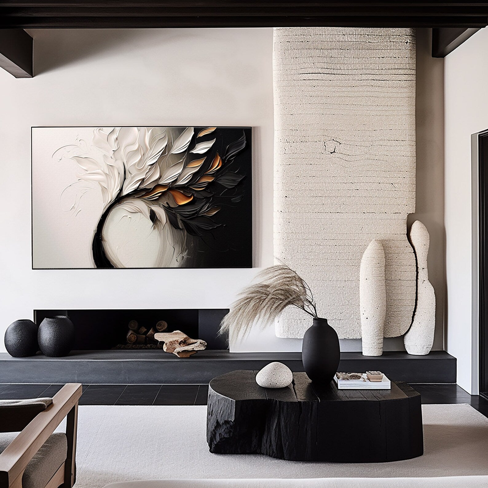 Textured Leaf Opulence | Gold Black