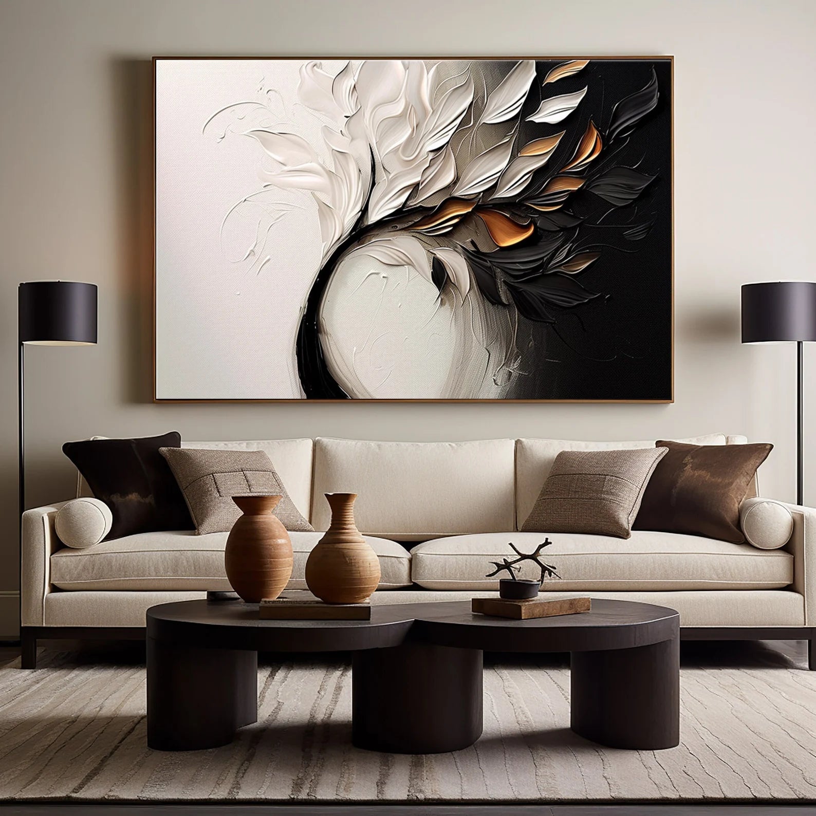 Textured Leaf Opulence | Gold Black