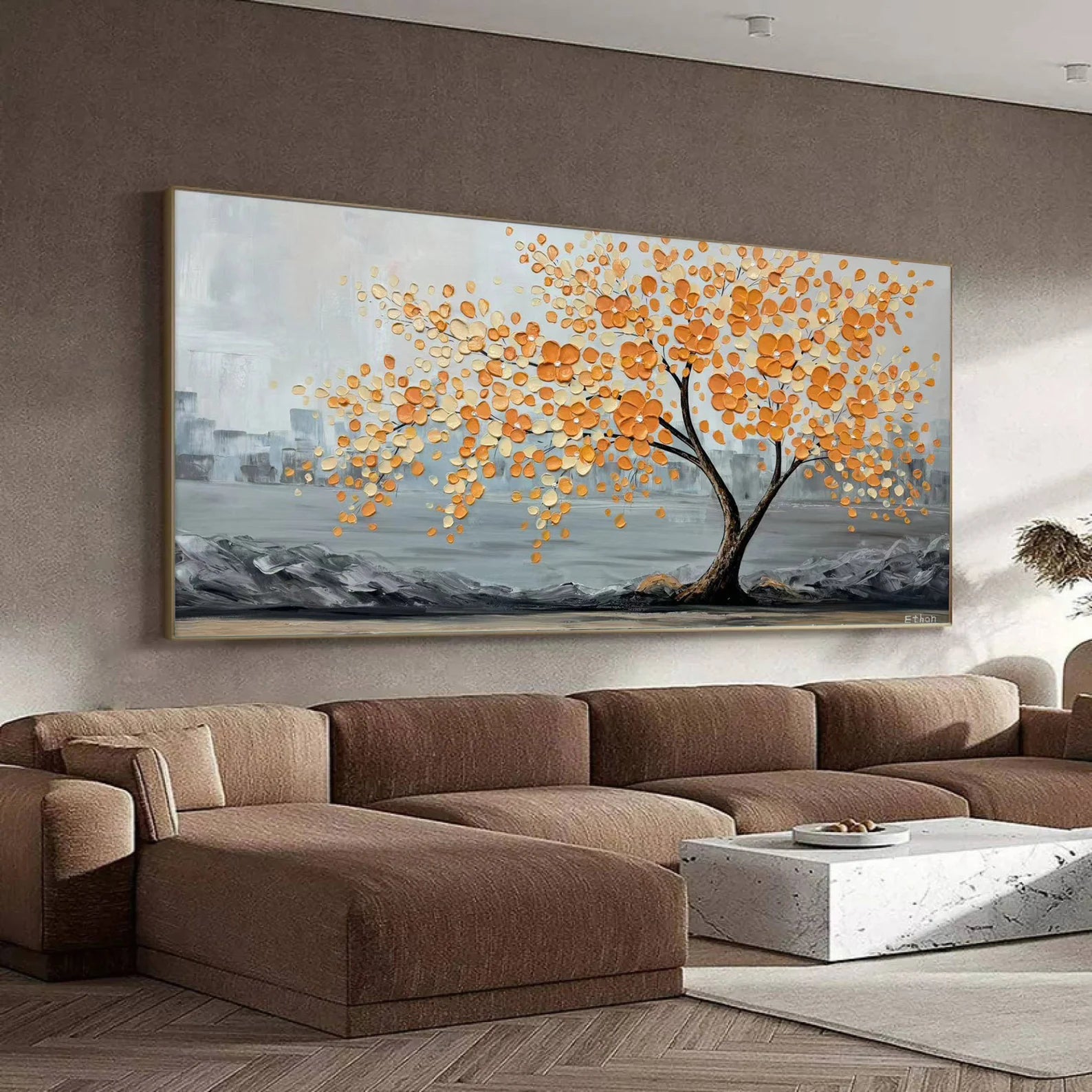 Textured Tree Opulence | Orange Gray