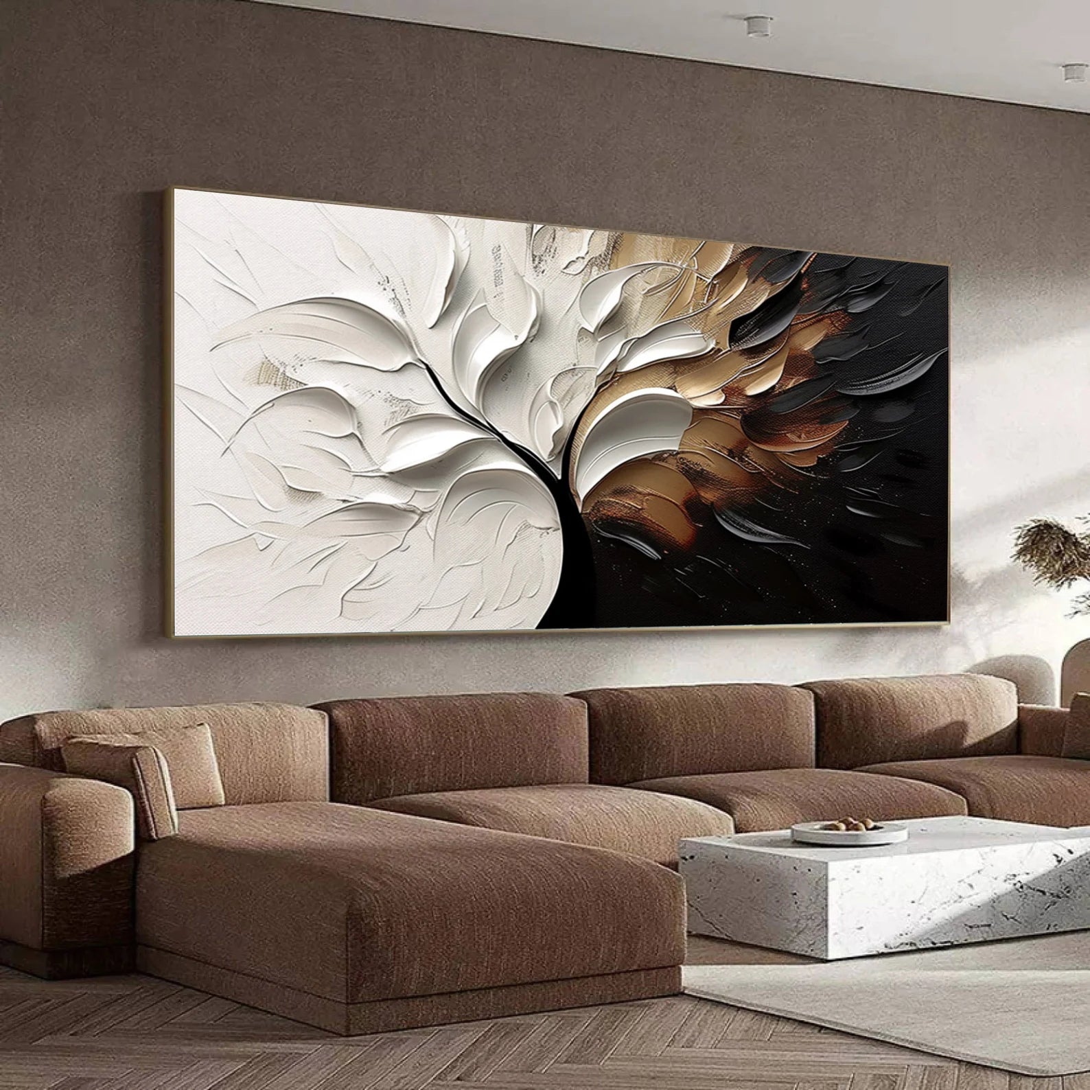 Textured Foliage Grandeur | Gold White