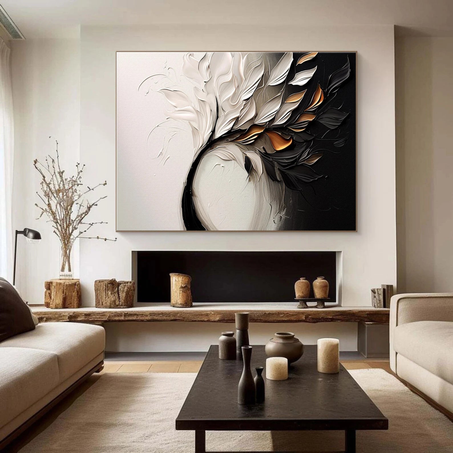 Textured Leaf Opulence | Gold Black