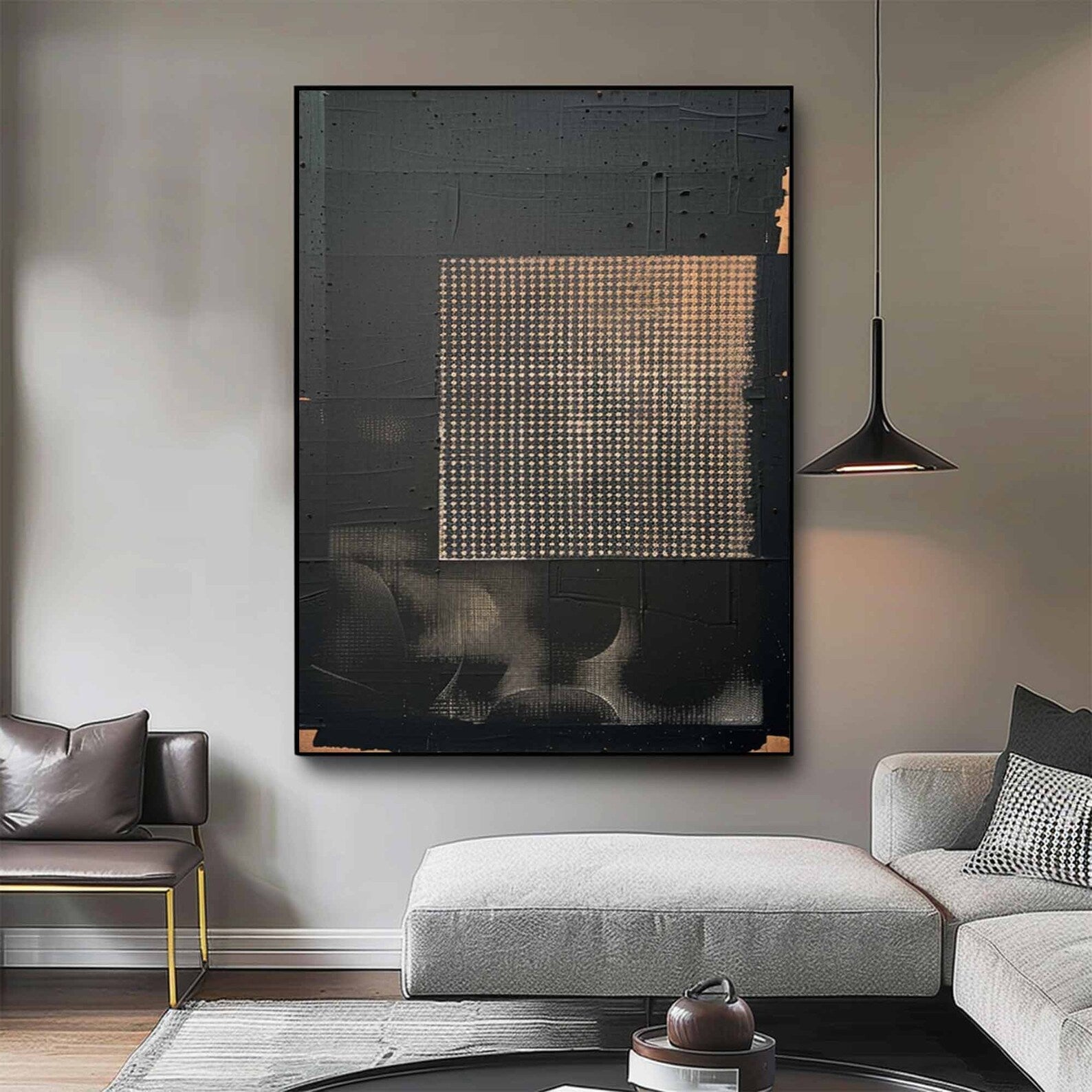 Textured Black Grid Art | Bold Sophistication