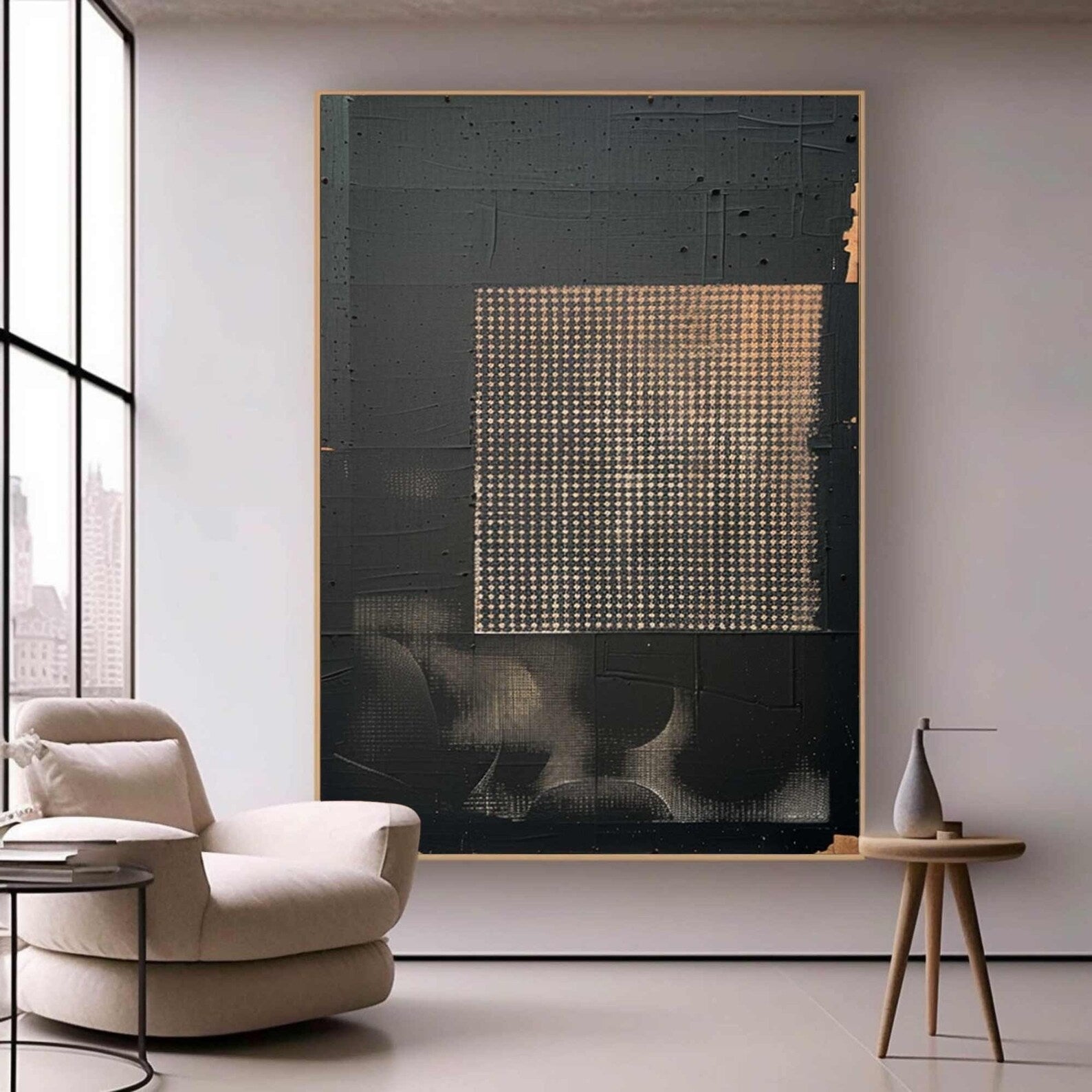 Textured Black Grid Art | Bold Sophistication
