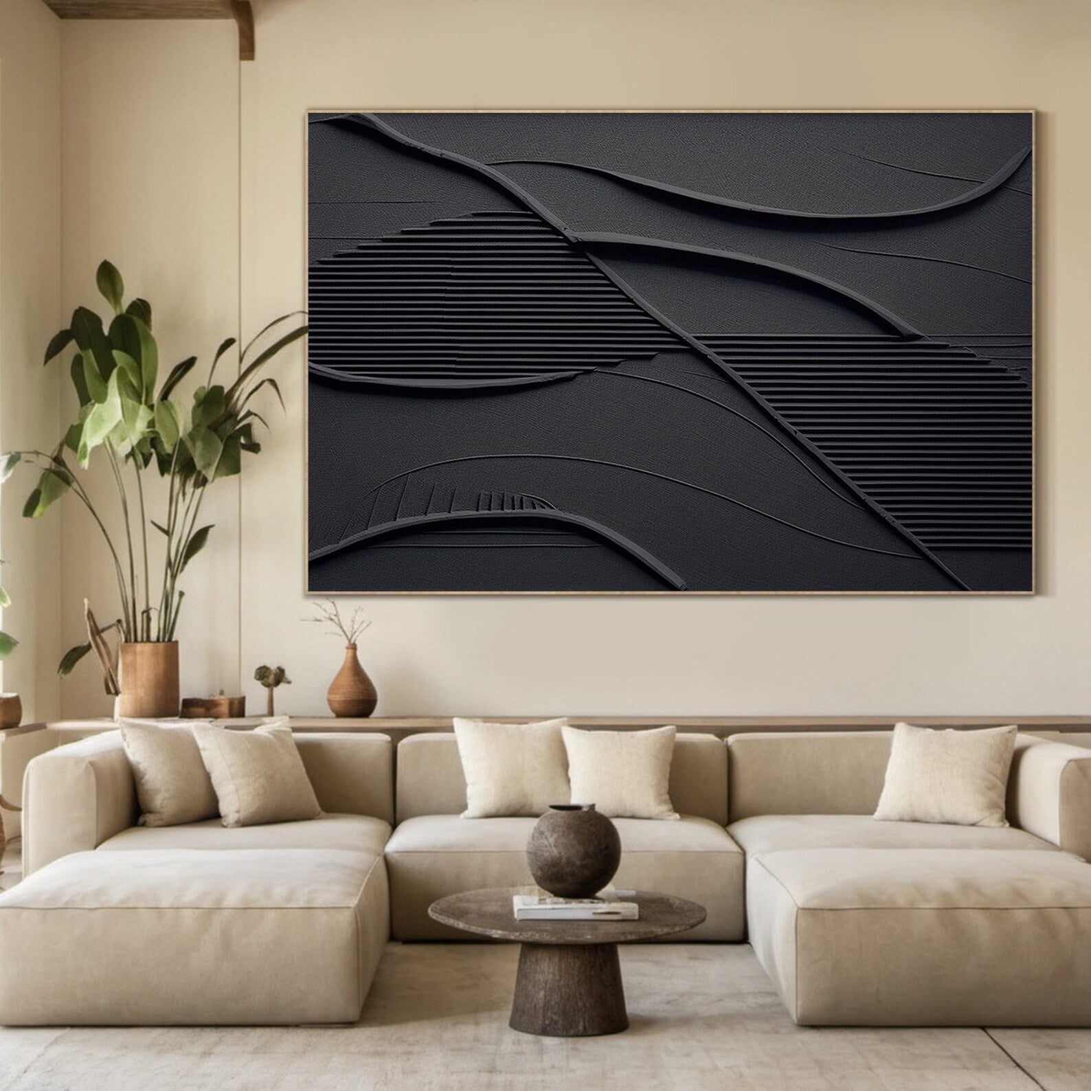 Textured Monochrome Opulence | Black Depth