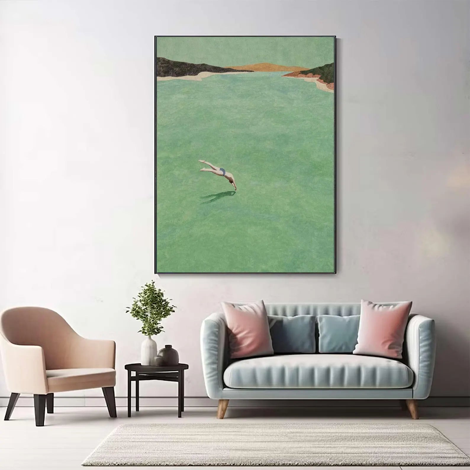 Figurative Green Diving Art | Calm Leisure Vibe