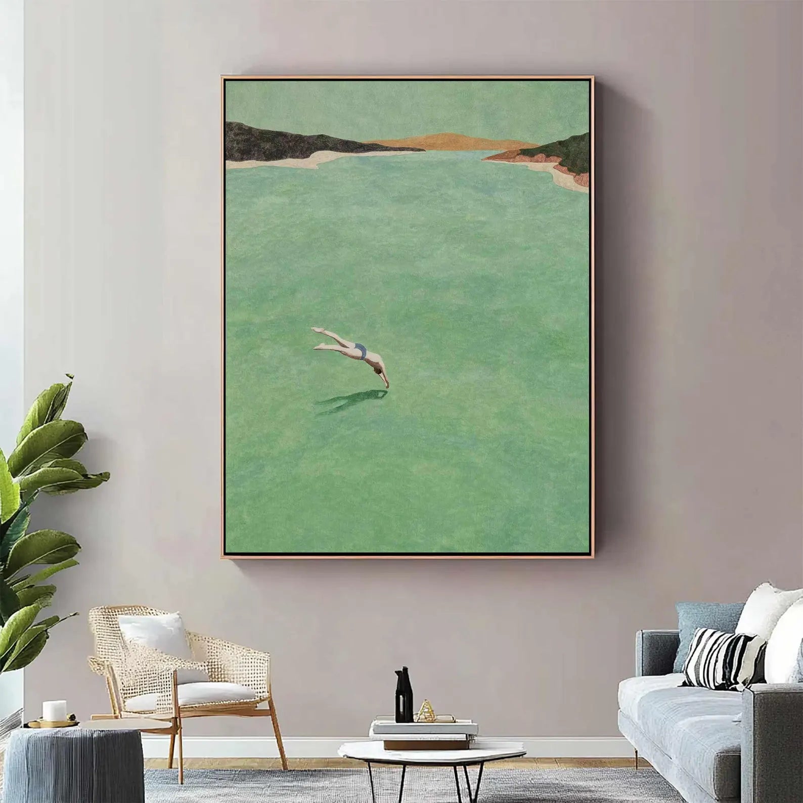 Figurative Green Diving Art | Calm Leisure Vibe