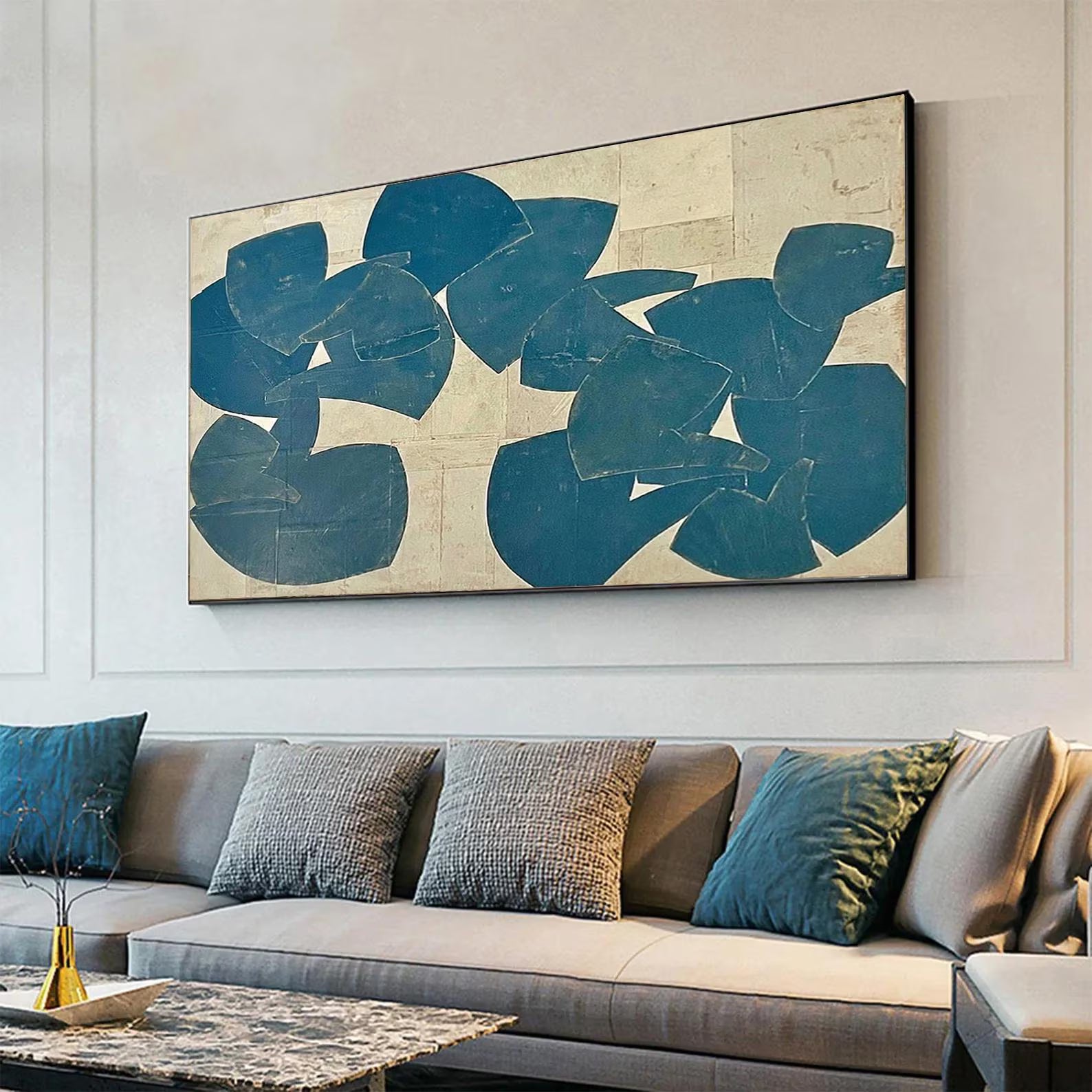 Textured Teal Shapes | Beige Backdrop