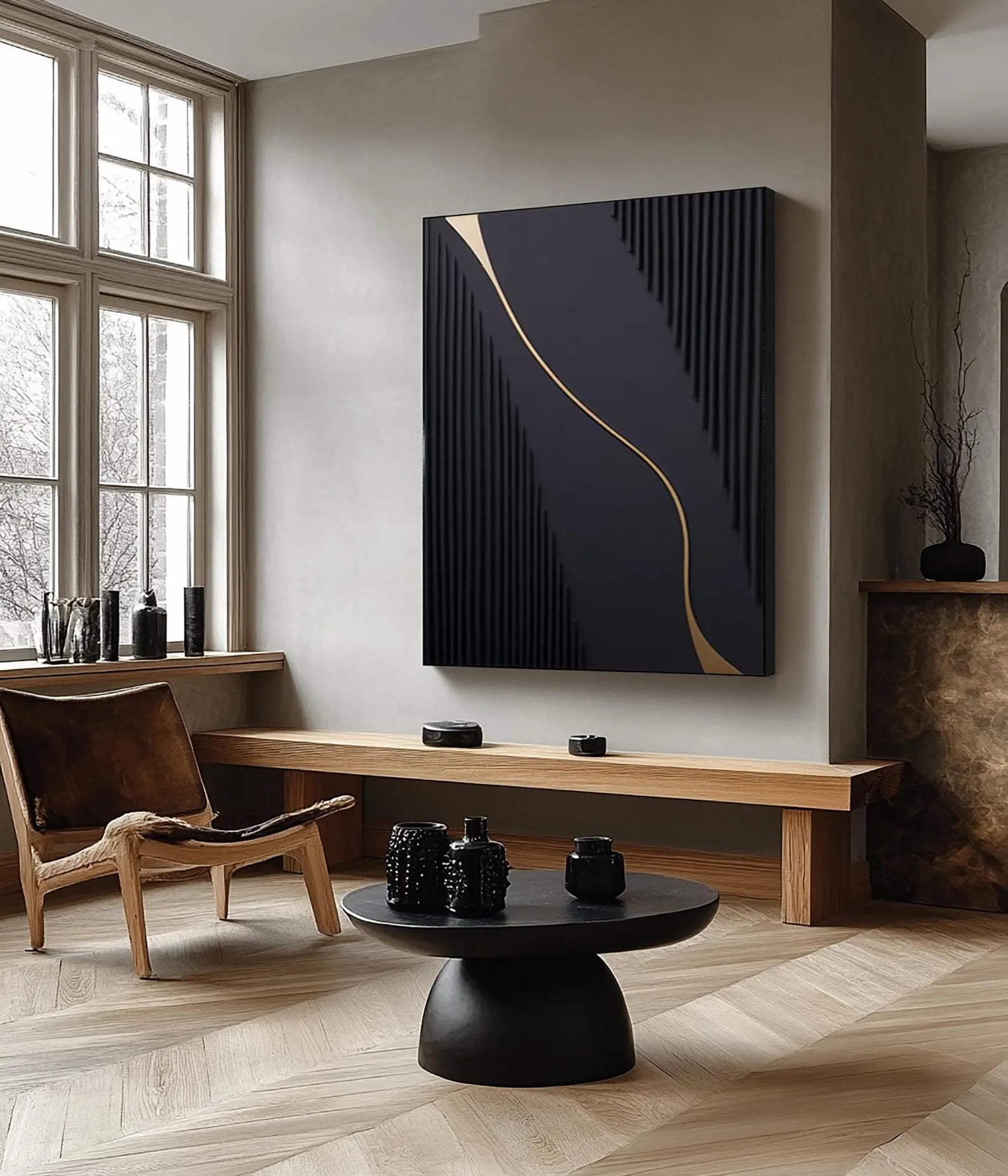 Textured Geometric Opulence | Black Gold