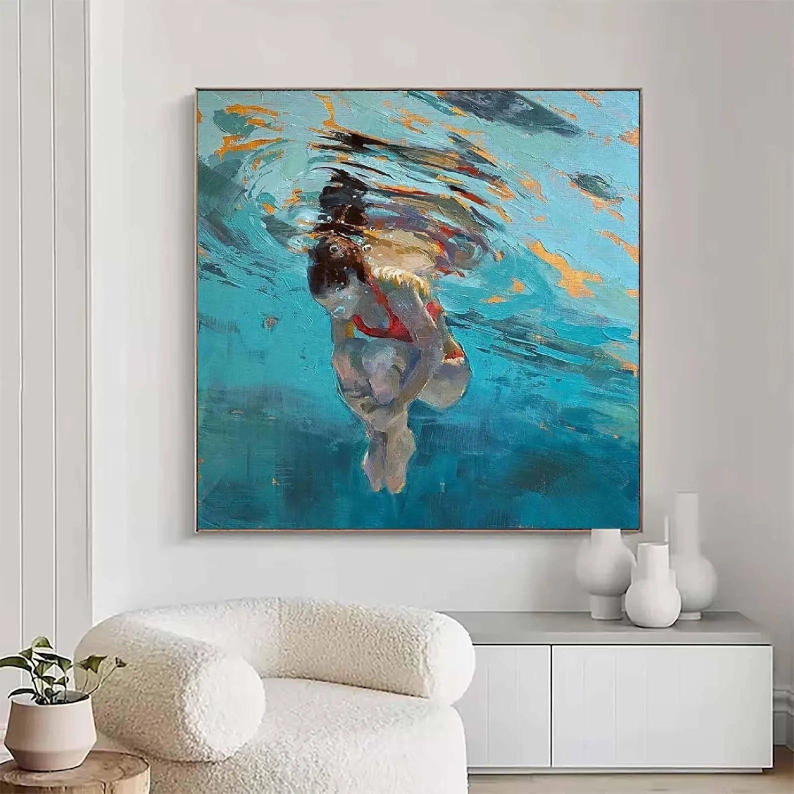 Figurative Underwater Swim Art | Vibrant Leisure Vibe
