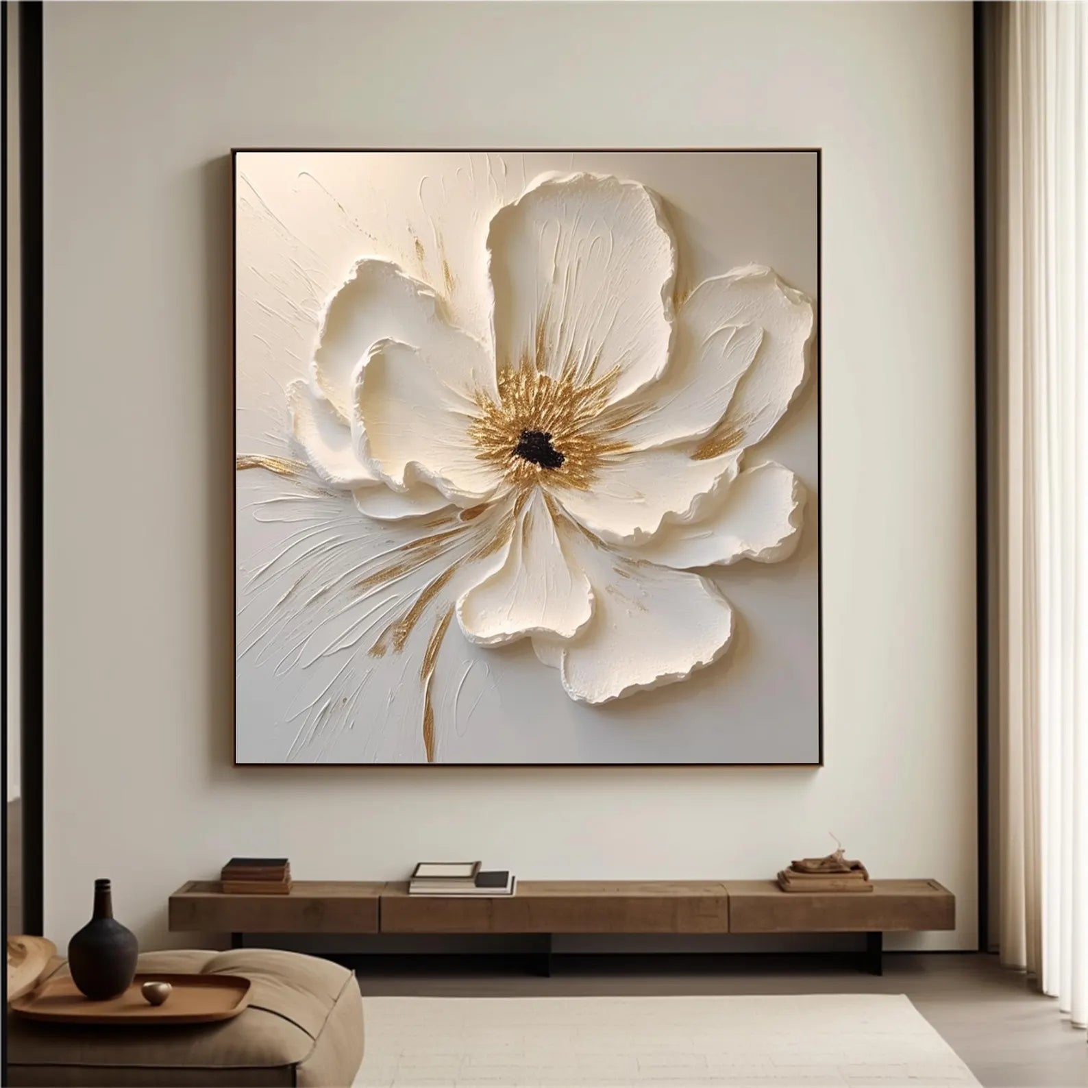 Textured Floral Opulence | White Bloom