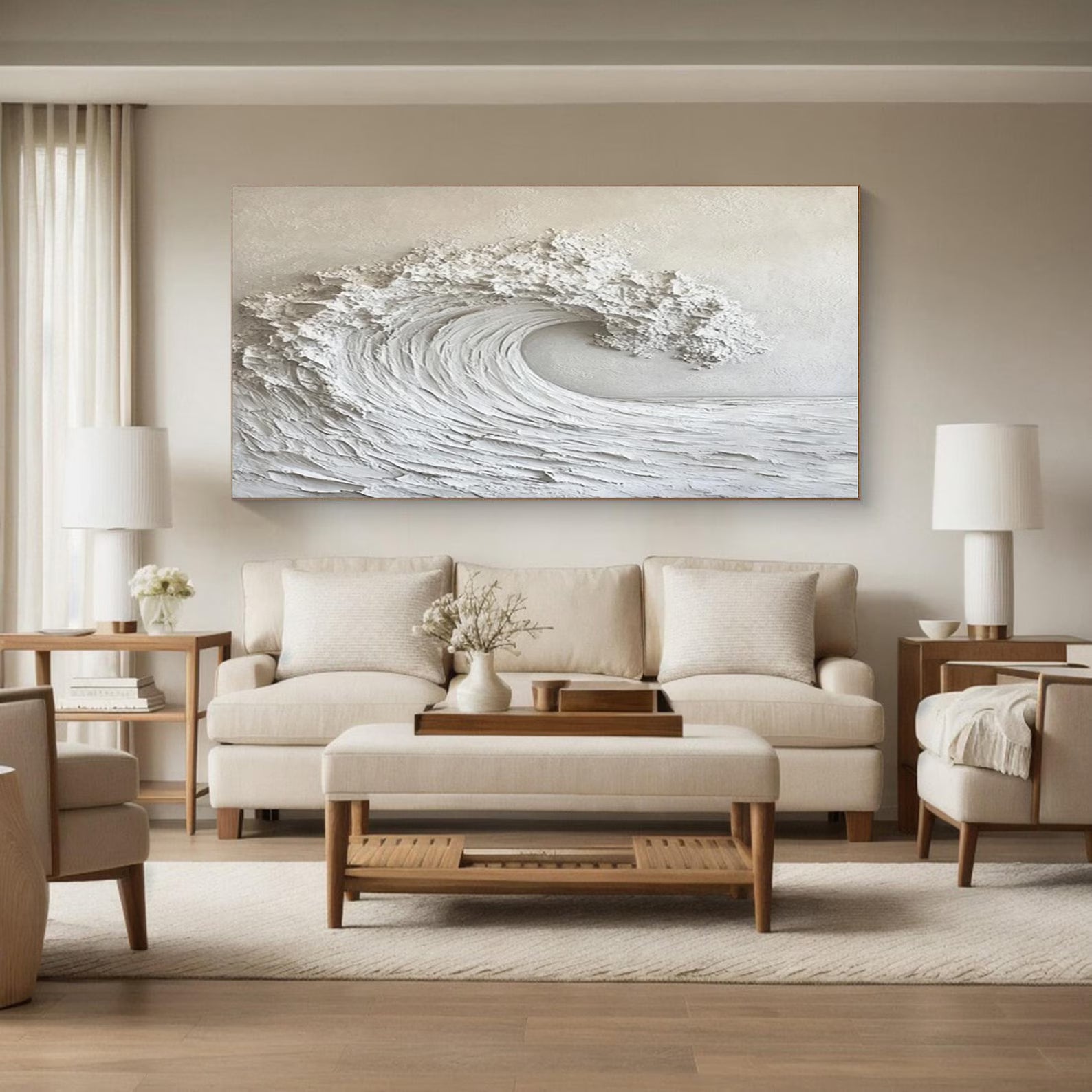 Textured Wave Grandeur | White Surge