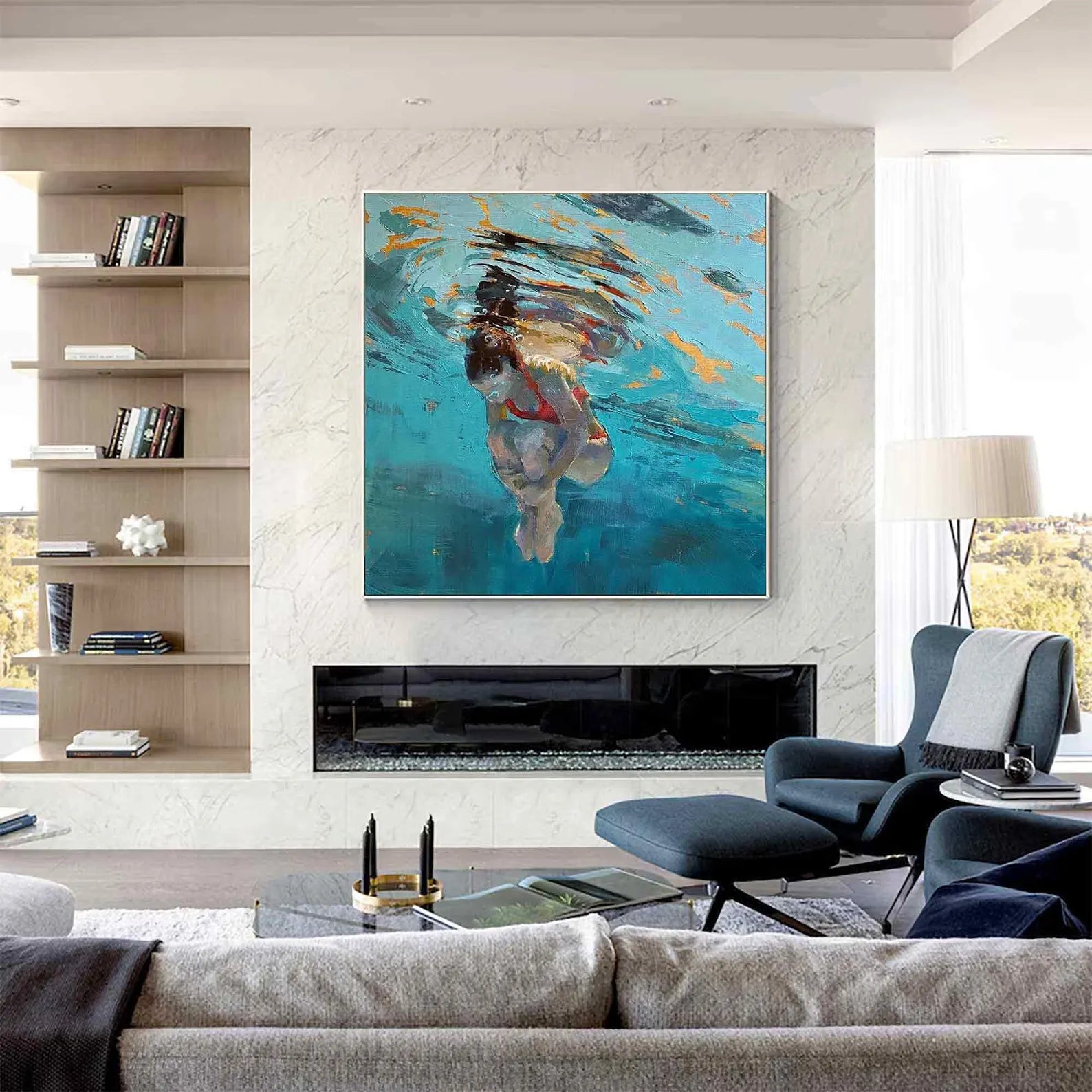 Figurative Underwater Swim Art | Vibrant Leisure Vibe