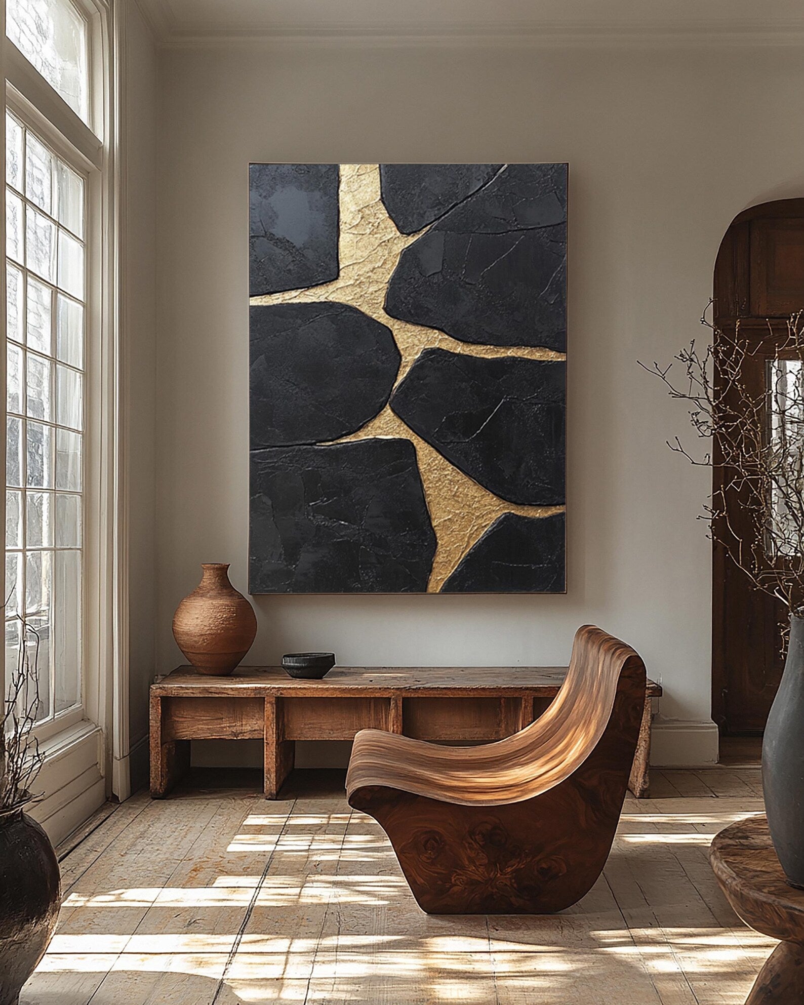Textured Cracked Luxury | Black Gold
