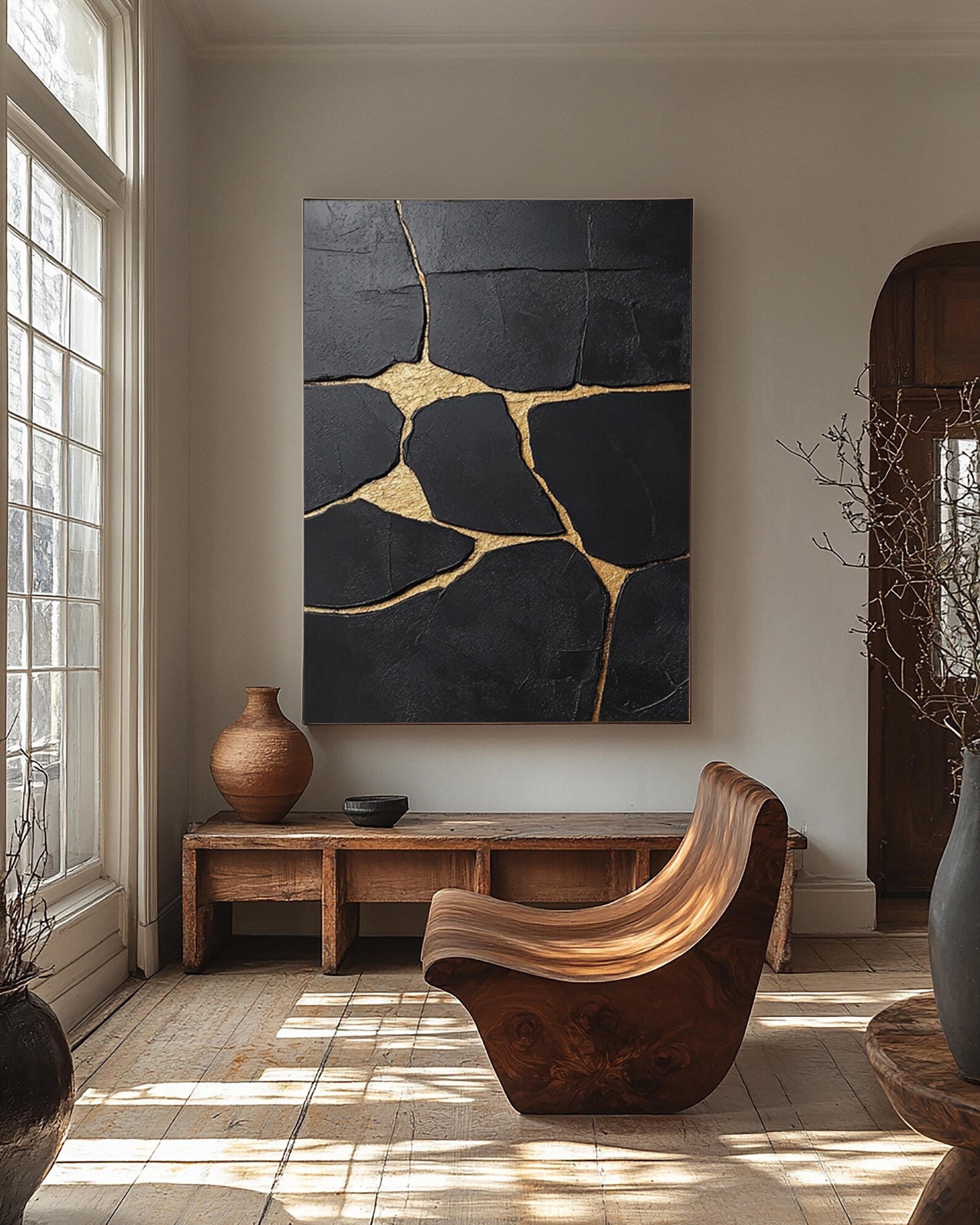 Textured Cracked Opulence | Black Gold