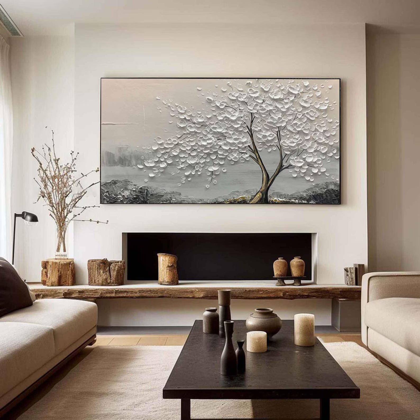 Textured Tree Elegance | Silver Blossom