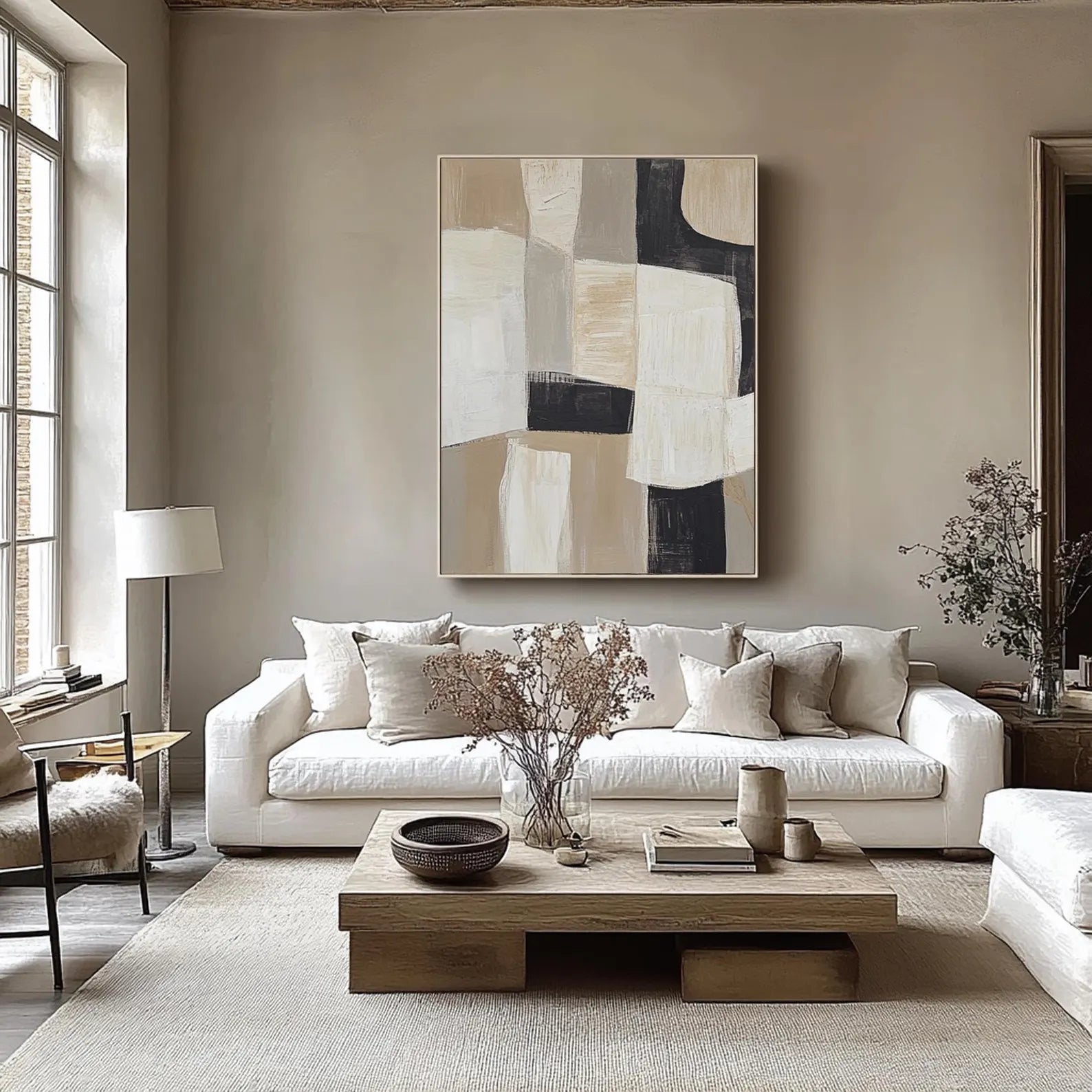 Textured Geometric Sophistication | Beige Black