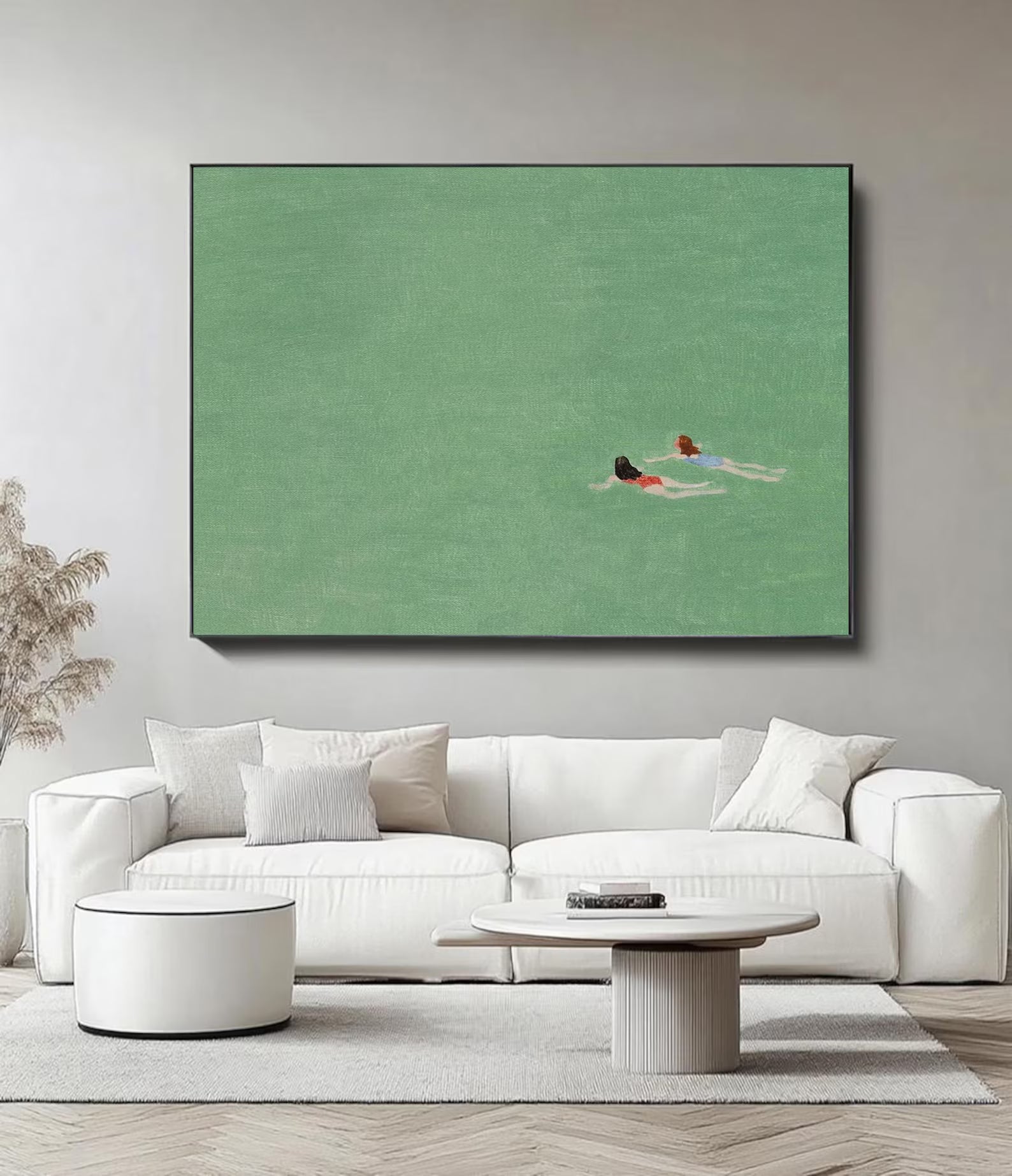 Figurative Swimming Scene Art | Serene Leisure Vibe