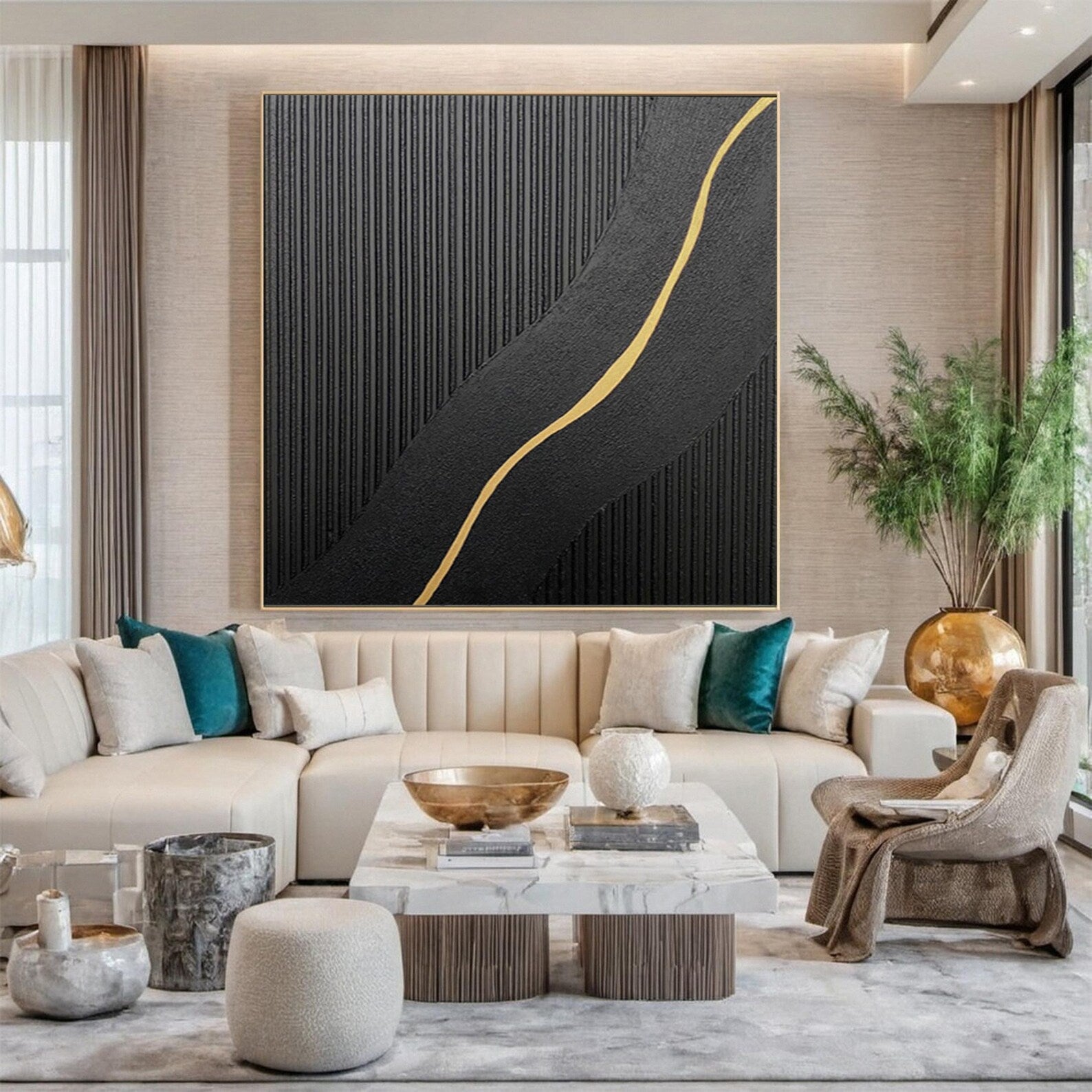 Textured Linear Opulence | Black Gold