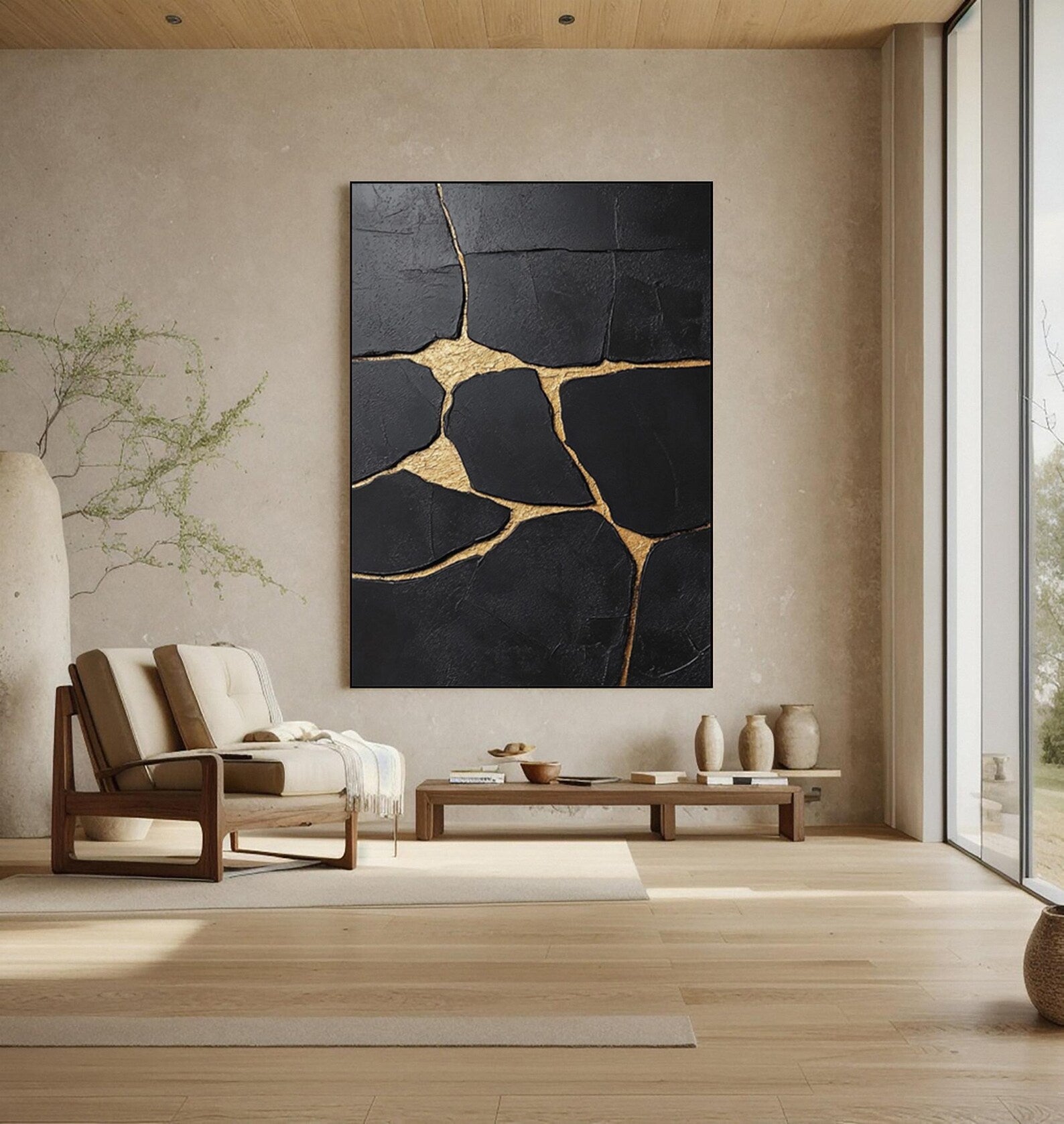 Textured Cracked Opulence | Black Gold