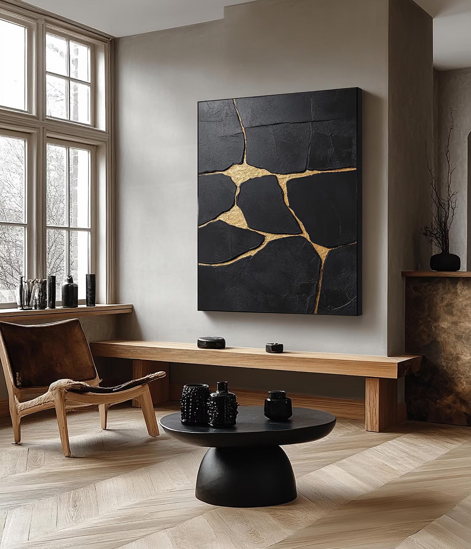 Textured Cracked Opulence | Black Gold