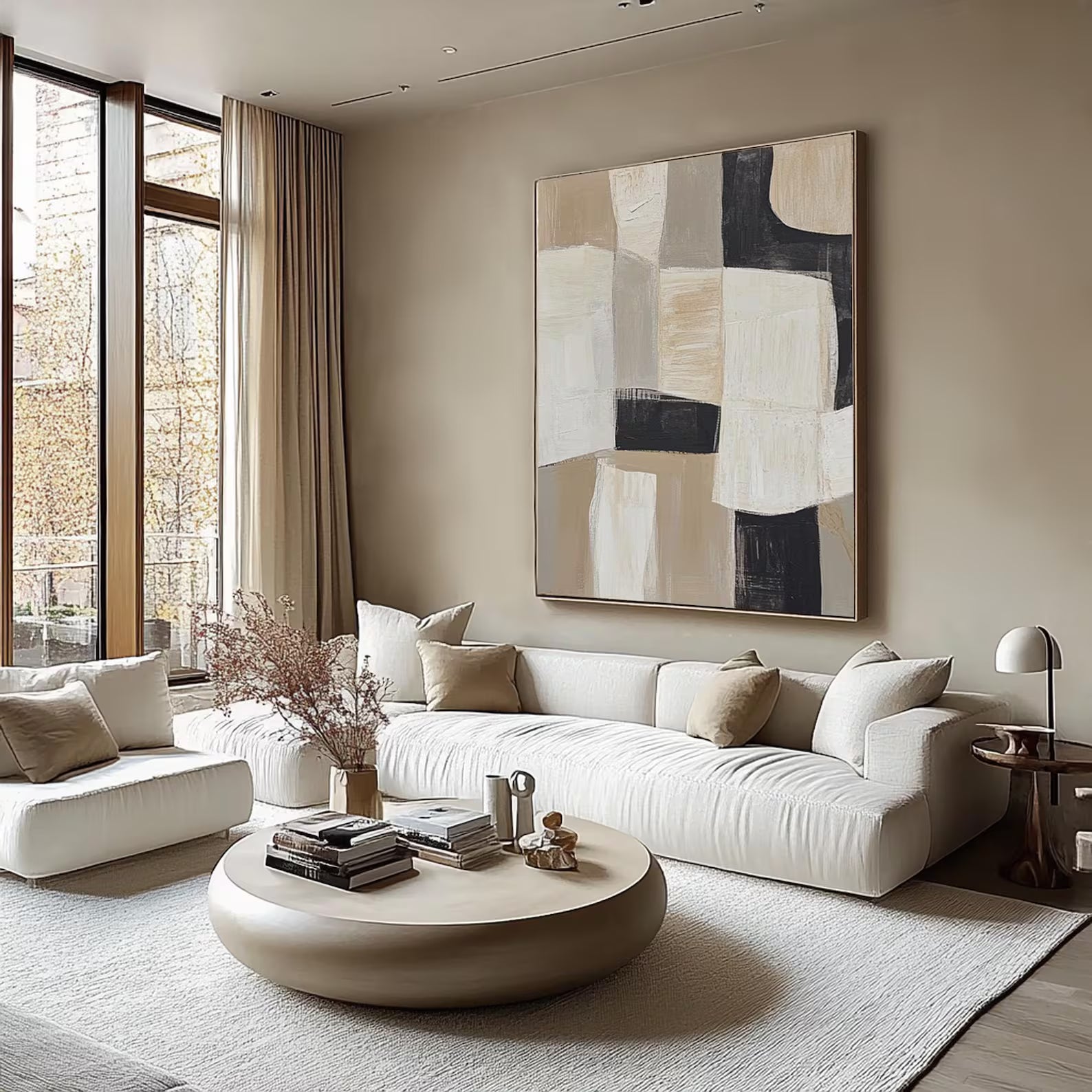 Textured Geometric Sophistication | Beige Black