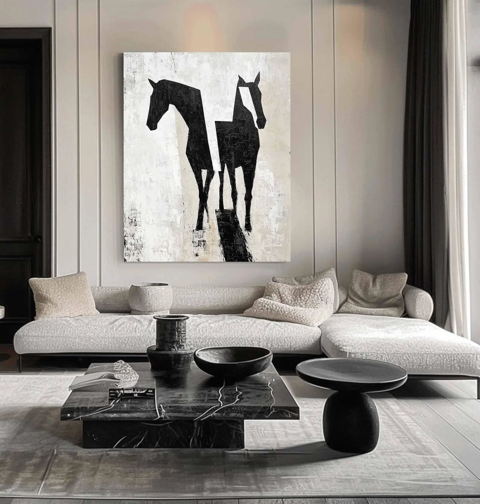 Geometric Horse Art | Monochrome Sophistication