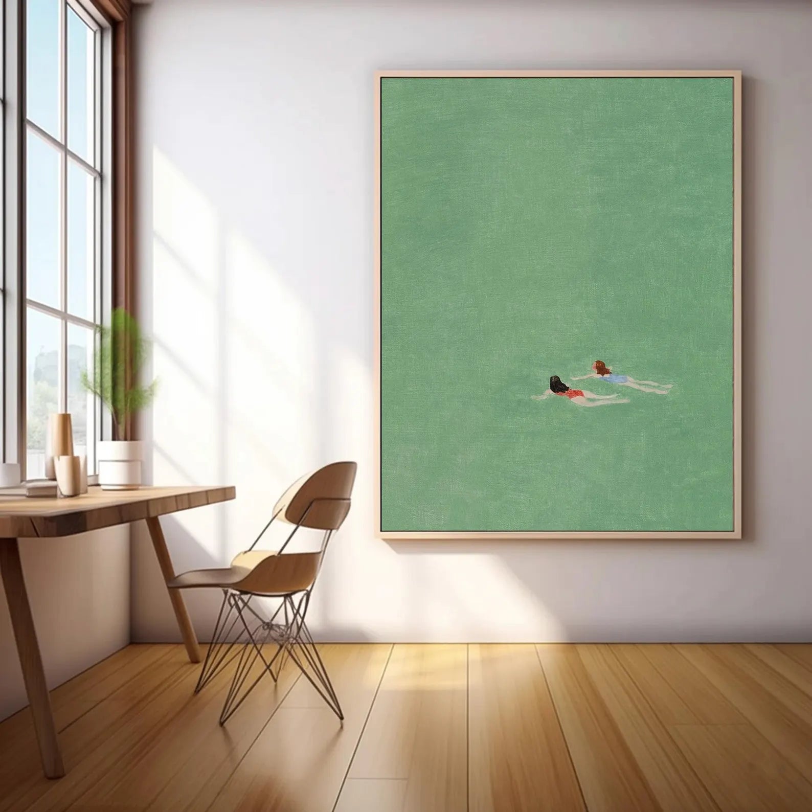 Figurative Swimming Scene Art | Serene Leisure Vibe