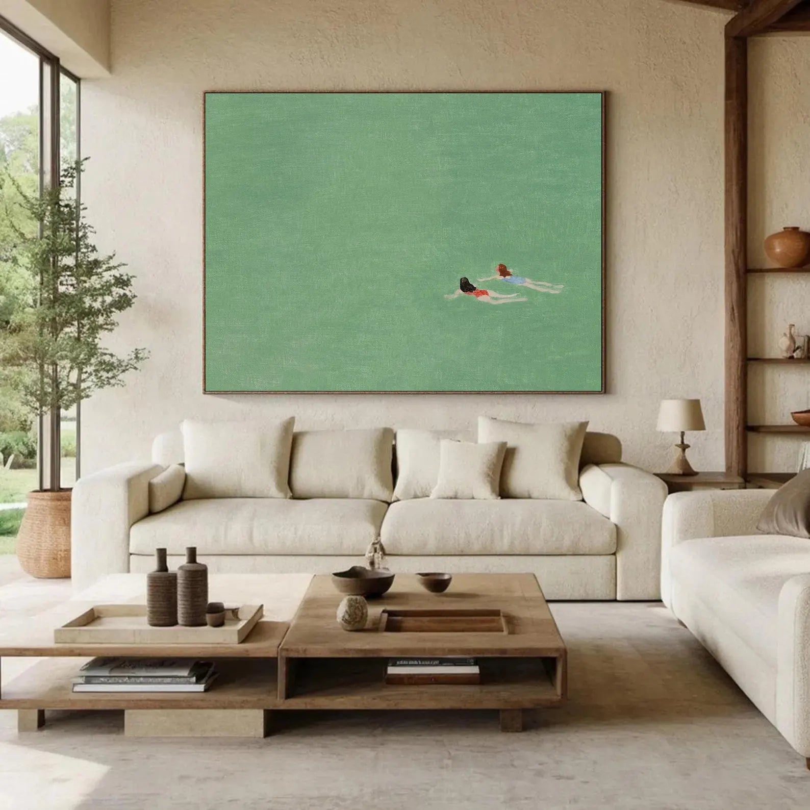 Figurative Swimming Scene Art | Serene Leisure Vibe