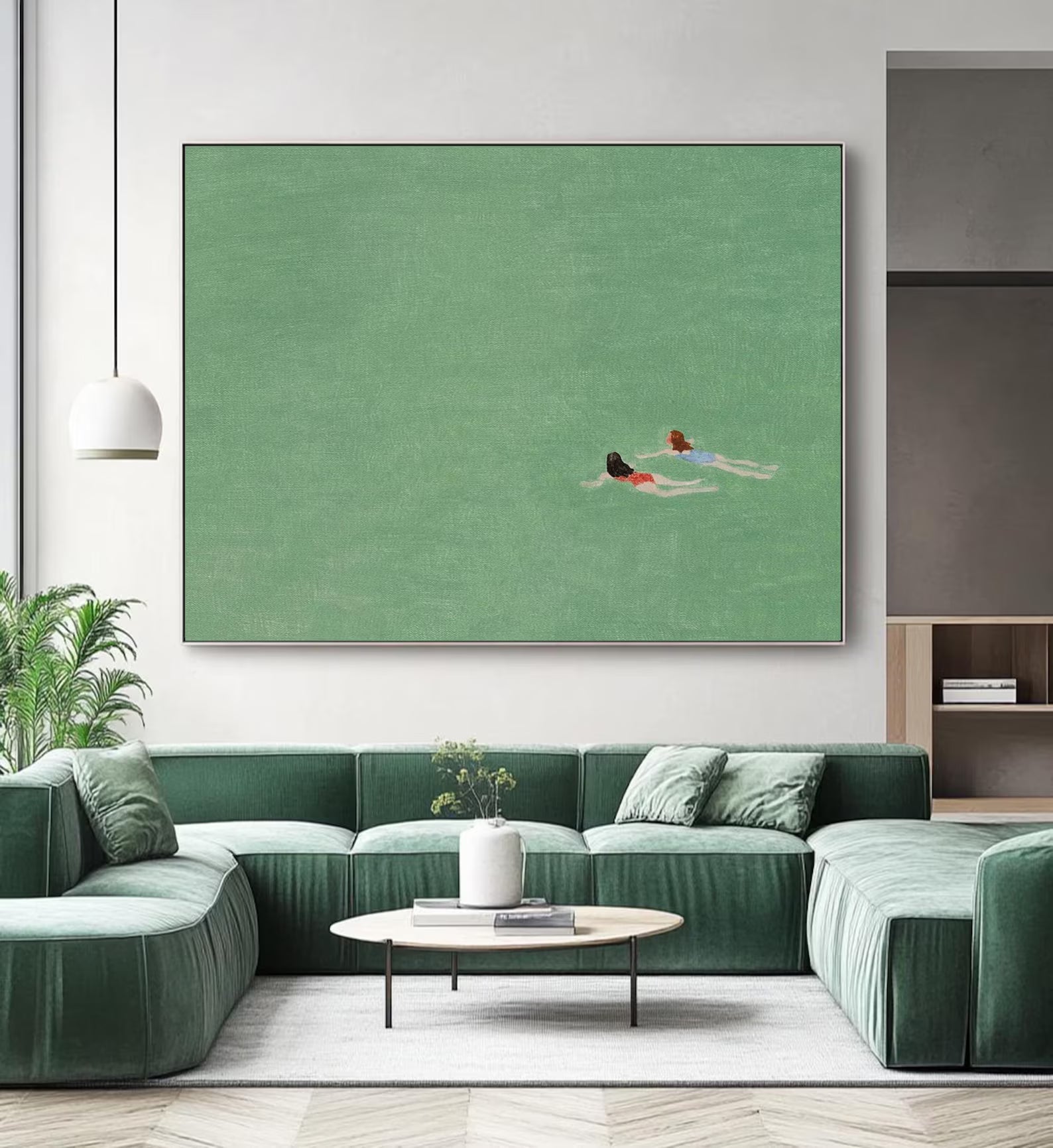 Figurative Swimming Scene Art | Serene Leisure Vibe
