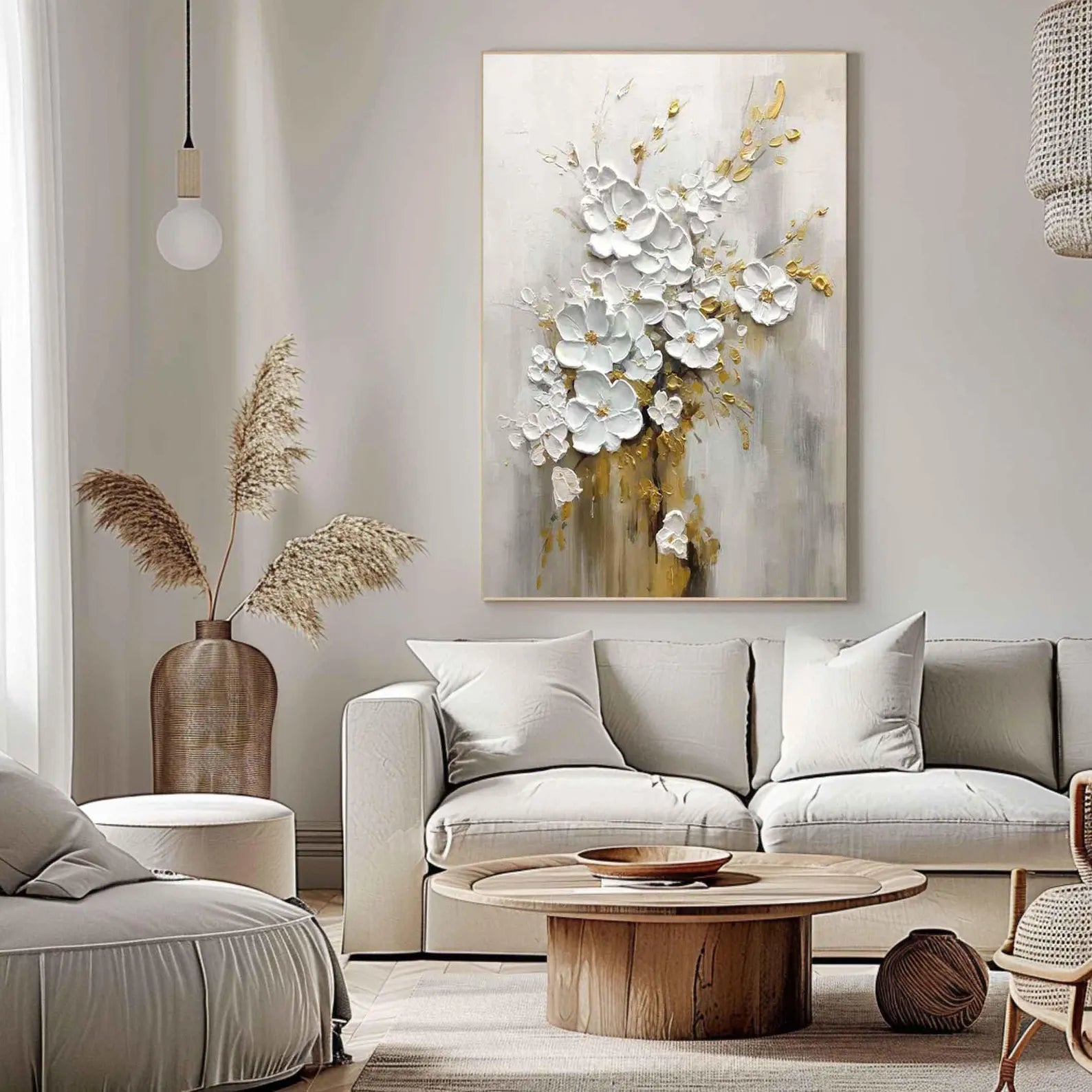 Textured Floral Grandeur | White Gold