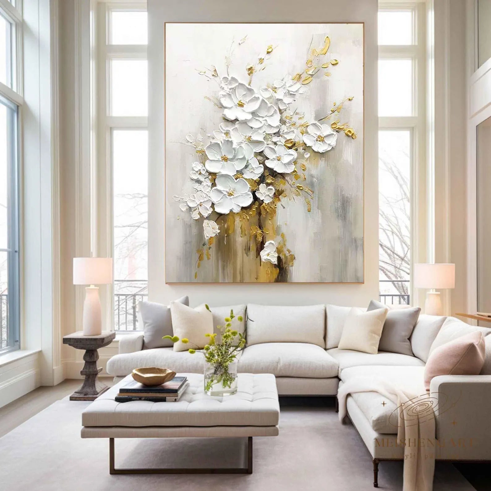 Textured Floral Grandeur | White Gold